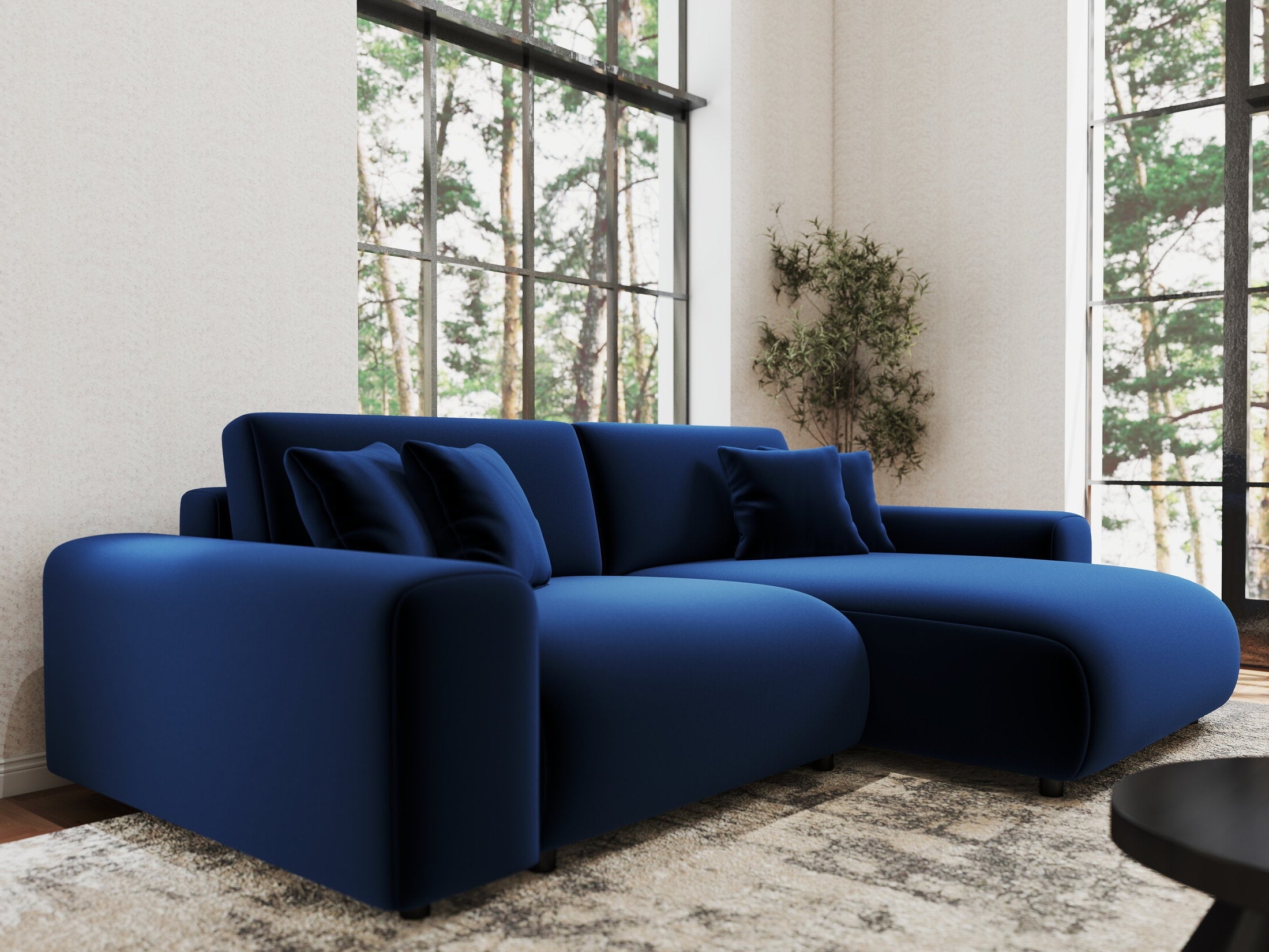 Colțar extensibil dumonde cu ladă de depozitare si sezut confortabil din spuma HR, Sarina Royal Albastru Navy 255x168 cm II