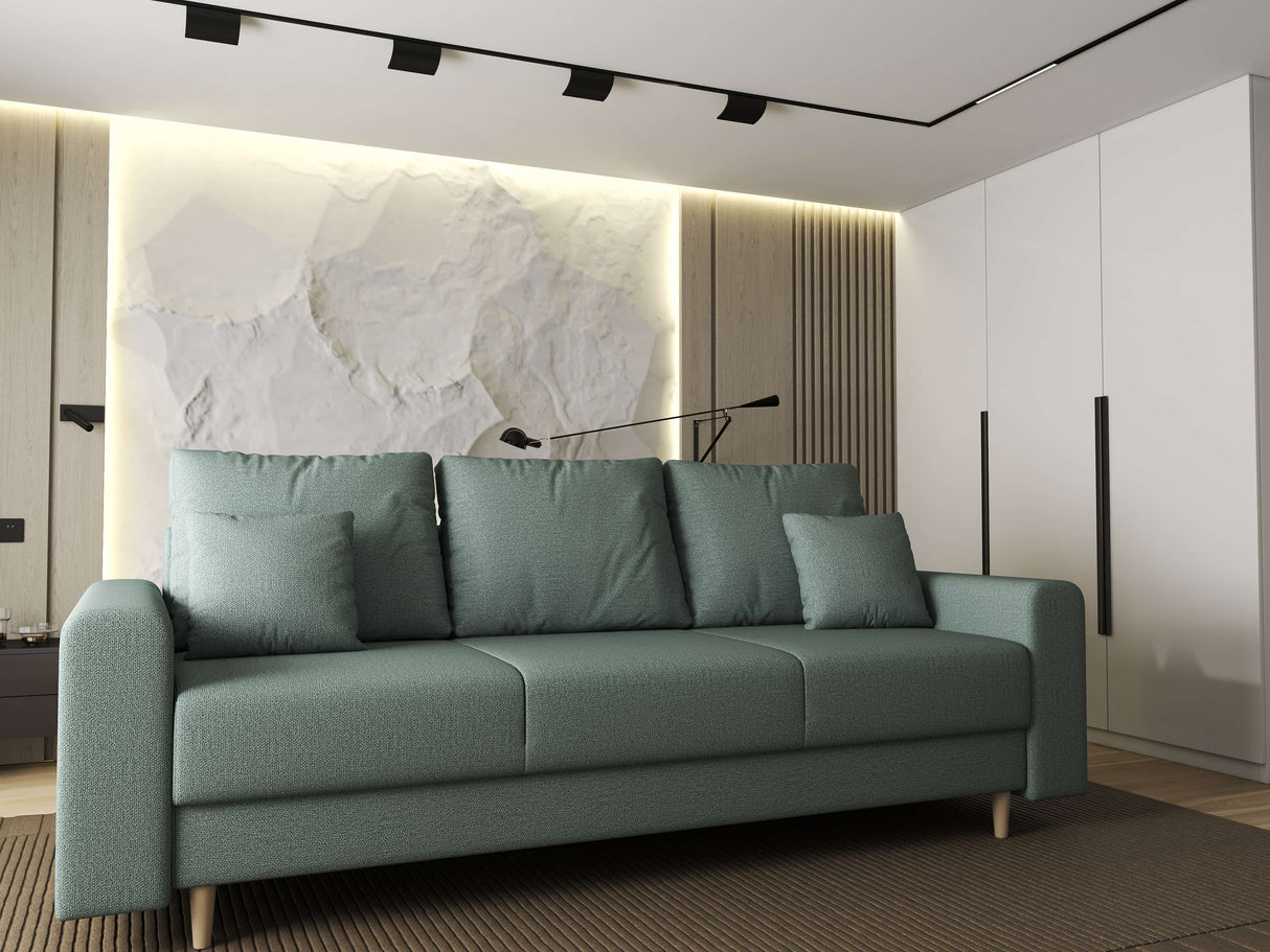 Canapea extensibilă dumonde cu ladă de depozitare si sezut confortabil din spuma HR, Kronos Enjoy Verde Mint 210x100 cm fabrica