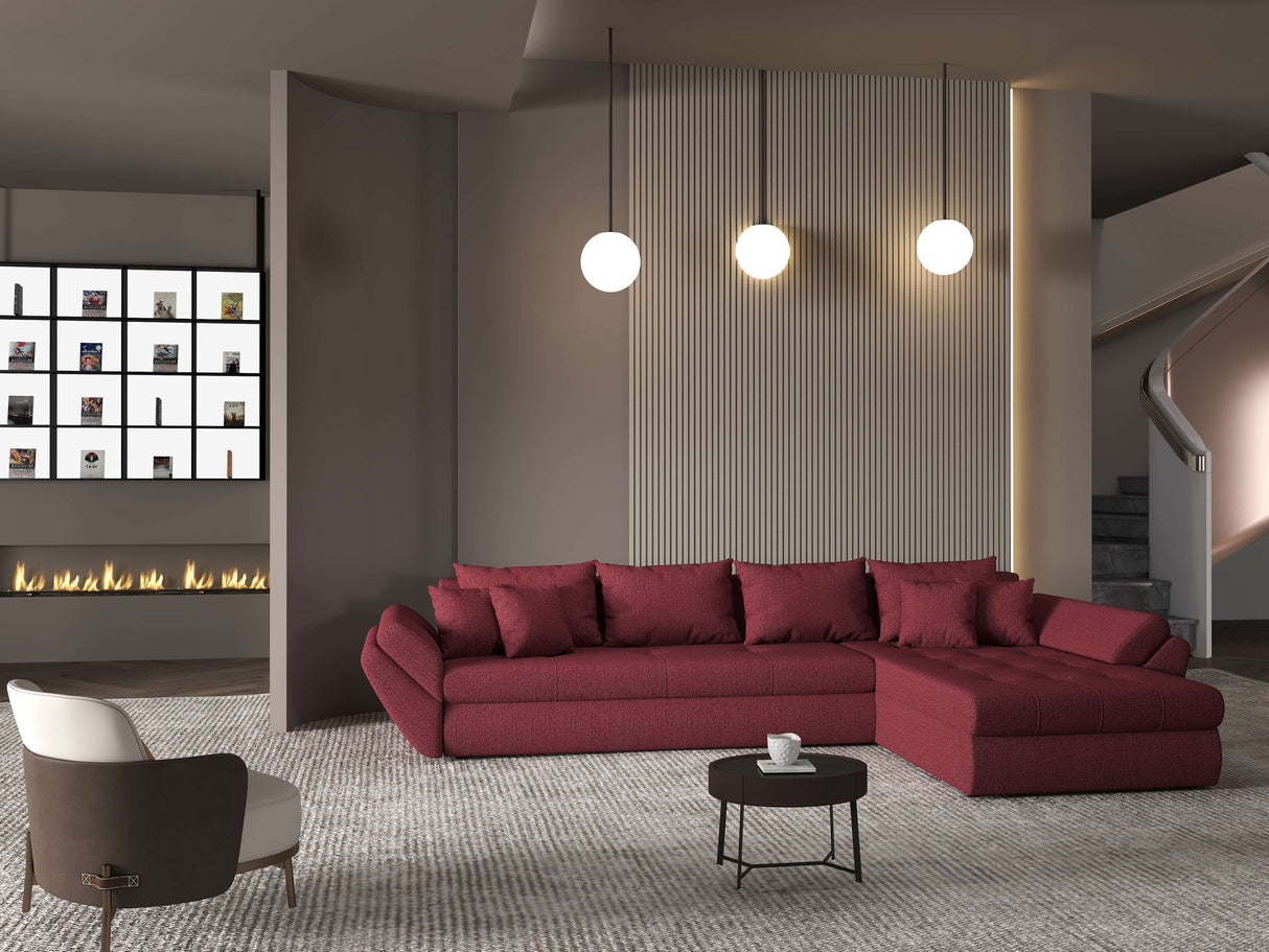 Colțar extensibil dumonde cu ladă de depozitare si sezut confortabil din spuma HR, Loana XL Enjoy Rosu II 335x185 cm Fabrica