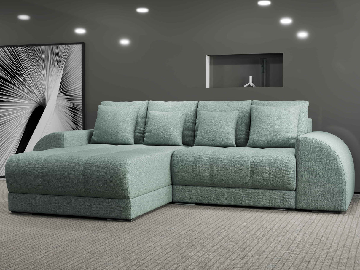Colțar extensibil dumonde cu ladă de depozitare si sezut confortabil din spuma HR, Verona Enjoy Mint 290x185 cm Fabrica