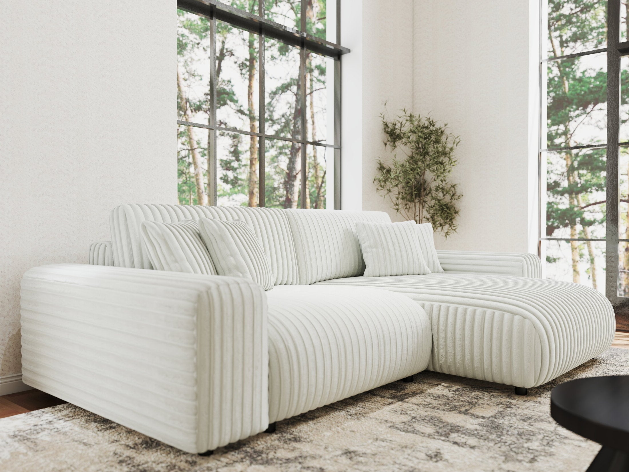 Colțar extensibil dumonde cu ladă de depozitare si sezut confortabil din spuma HR, Sarina Ambience Alb 255x168 cm II