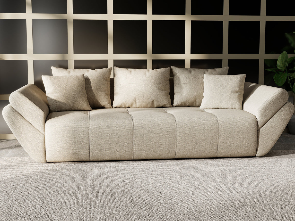 Canapea extensibilă dumonde cu ladă de depozitare si sezut confortabil din spuma HR, Berlin Bej 250x100 cm Fabrica