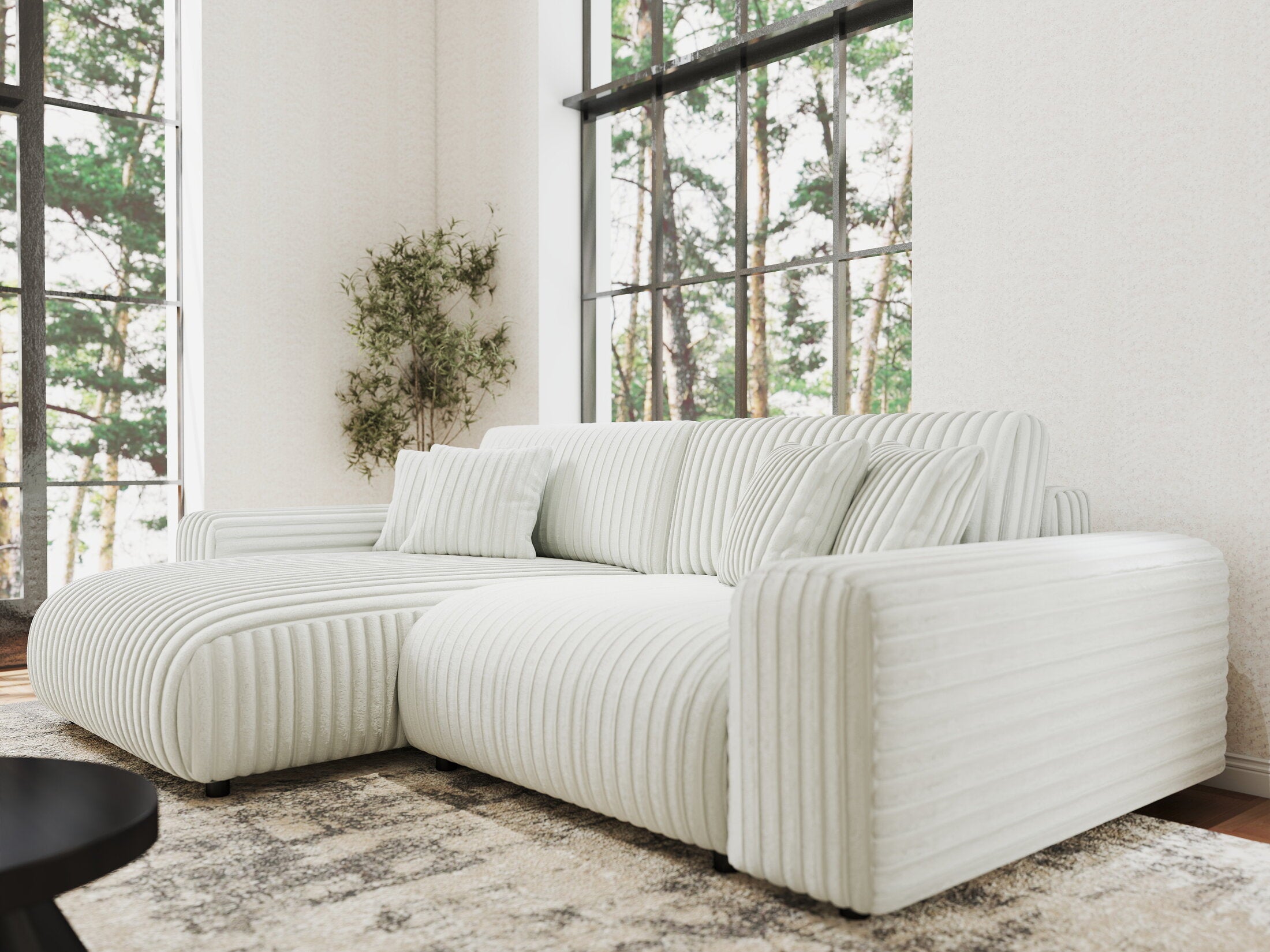 Colțar extensibil dumonde cu ladă de depozitare si sezut confortabil din spuma HR, Sarina Ambience Alb 255x168 cm