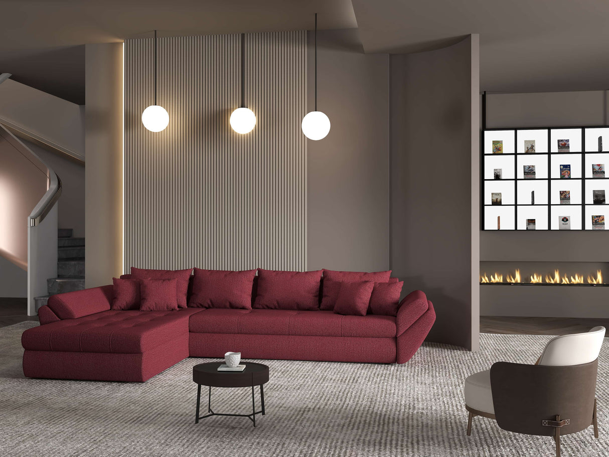 Colțar extensibil dumonde cu ladă de depozitare si sezut confortabil din spuma HR, Loana XL Enjoy Rosu 335x185 cm Fabrica