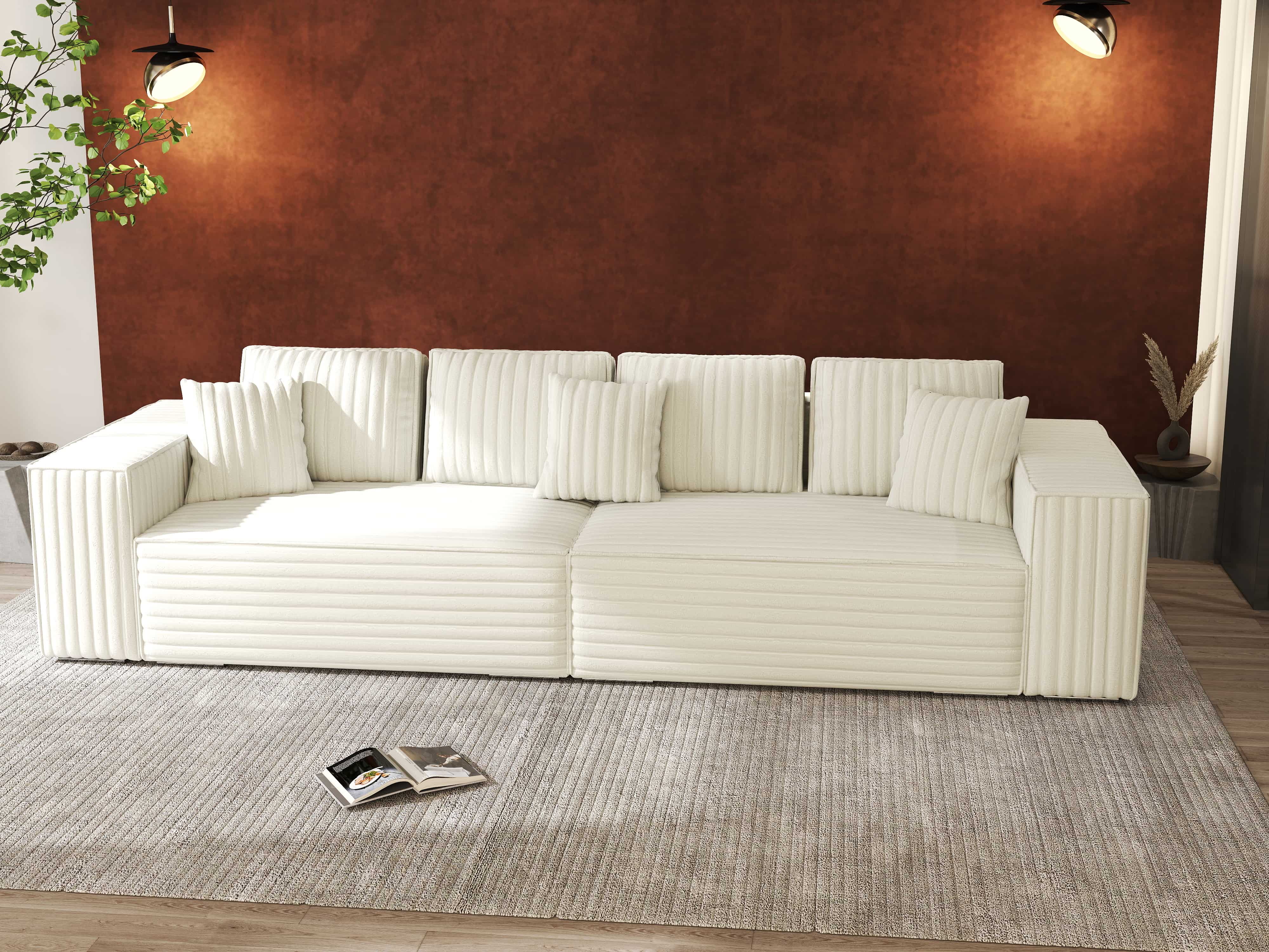 Canapea extensibilă dumonde cu ladă de depozitare si sezut confortabil din spuma HR, Dream Ambience Ivory 310x100 cm Fabrica