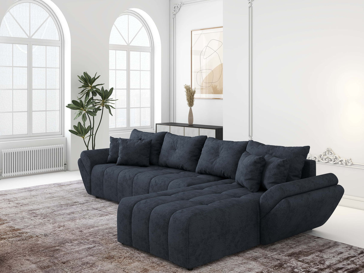 Colțar extensibil dumonde cu ladă de depozitare si sezut confortabil din spuma HR,Berlin XL Enjoy Lux Grey Antracit 350x185 cm II Fabrica