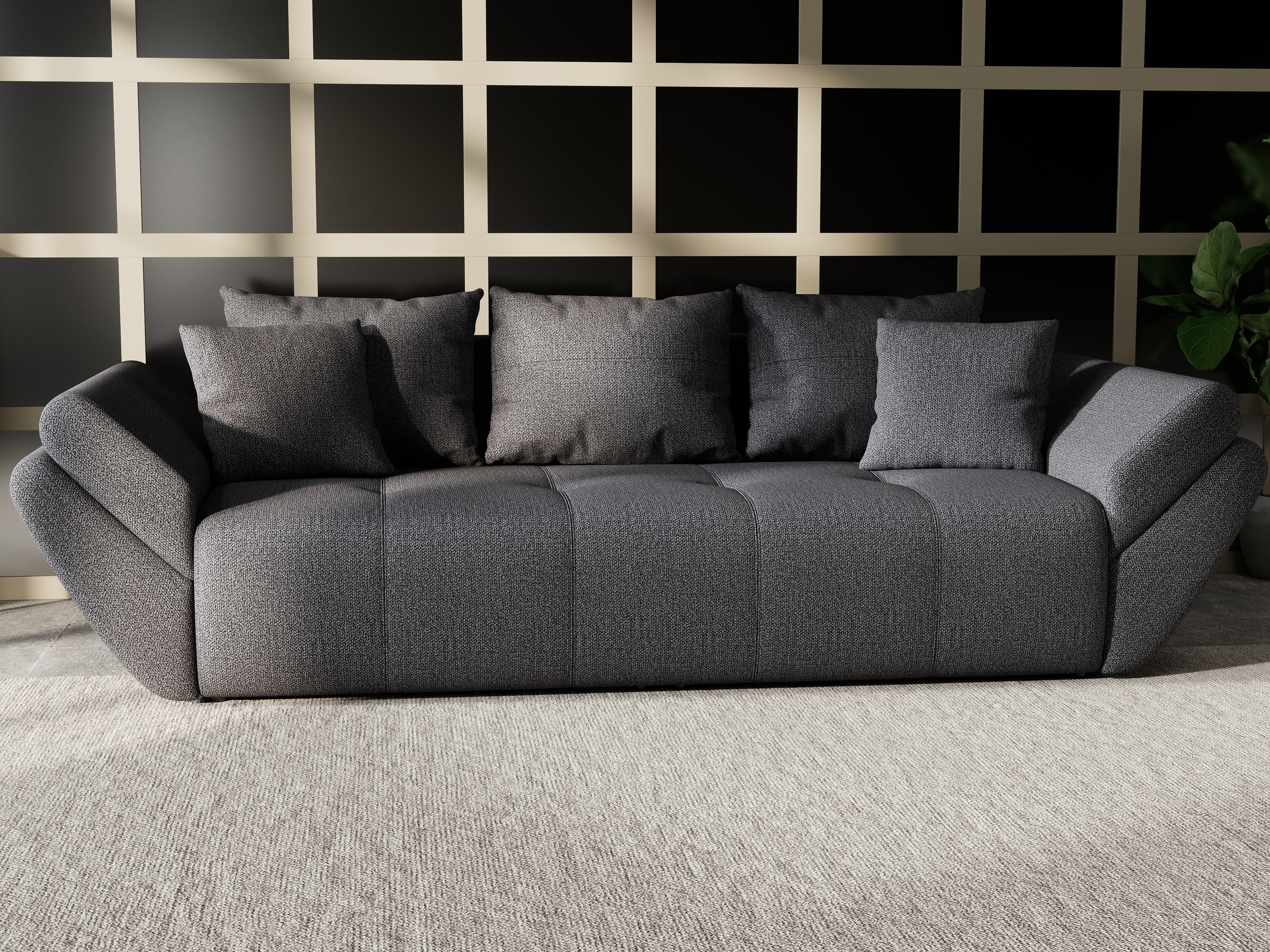Canapea extensibilă dumonde cu ladă de depozitare si sezut confortabil din spuma HR, Berlin Graphite 250x100 cm Fabrica