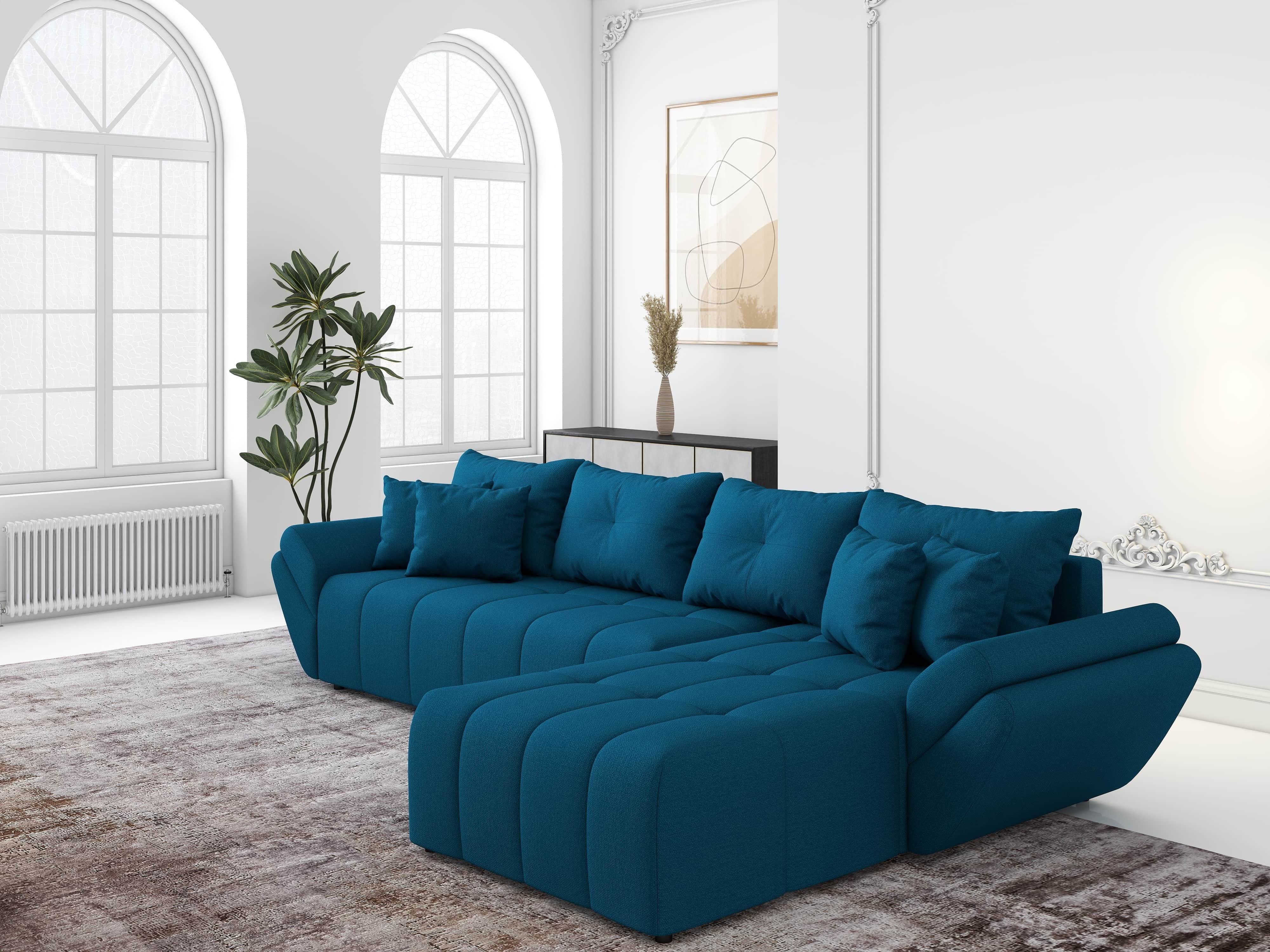 Colțar extensibil dumonde cu ladă de depozitare si sezut confortabil din spuma HR, Berlin XL Enjoy Petrol 350x185 cm II Fabrica