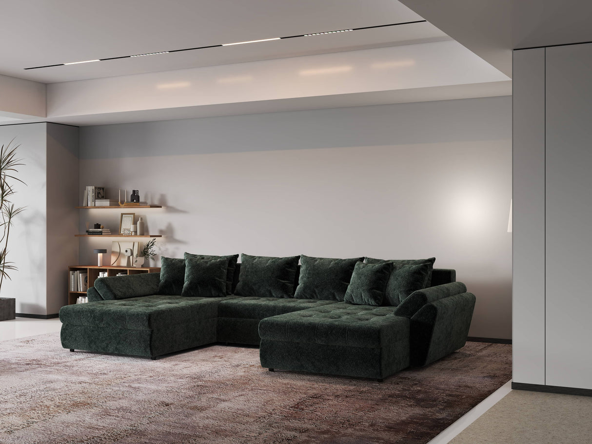 Colțar extensibil dumonde cu ladă de depozitare si sezut confortabil din spuma HR, Loana U Verde Euphoria 355x185 cm Fabrica