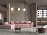 Colțar extensibil dumonde cu ladă de depozitare si sezut confortabil din spuma HR, Loana XL Royal Roz 335x185 cm Fabrica