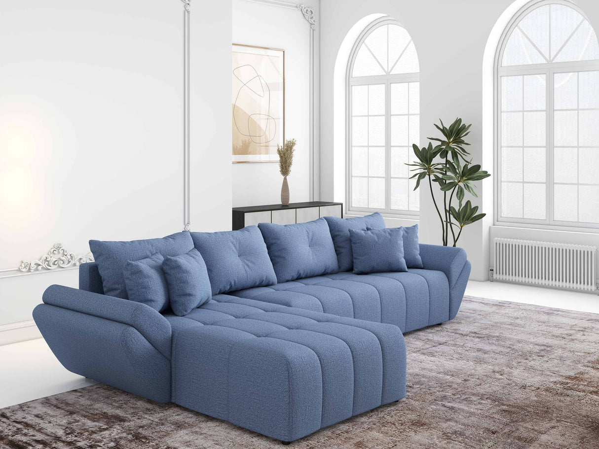Colțar extensibil dumonde cu ladă de depozitare si sezut confortabil din spuma HR, Berlin XL Enjoy Lux Blue 350x185 cm Fabrica