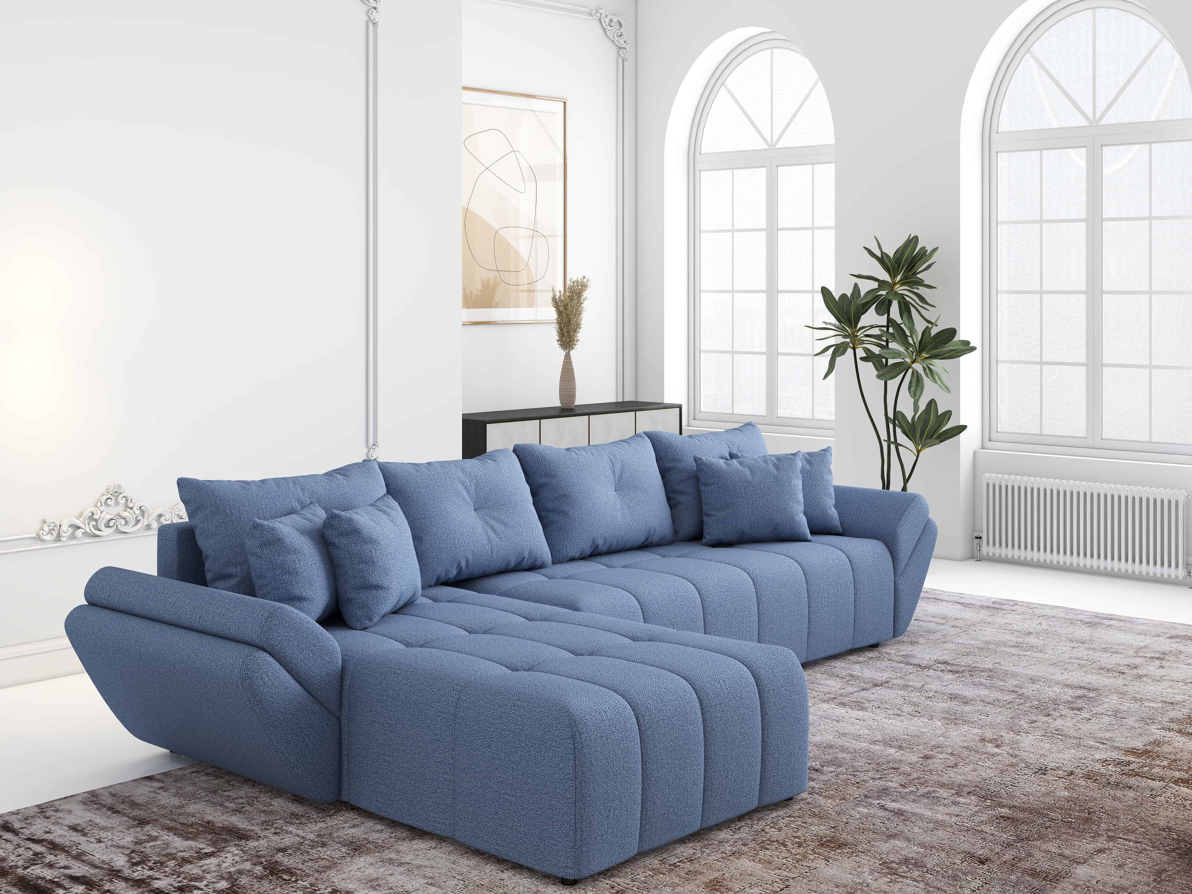 Colțar extensibil dumonde cu ladă de depozitare si sezut confortabil din spuma HR, Berlin XL Enjoy Lux Blue 350x185 cm Fabrica