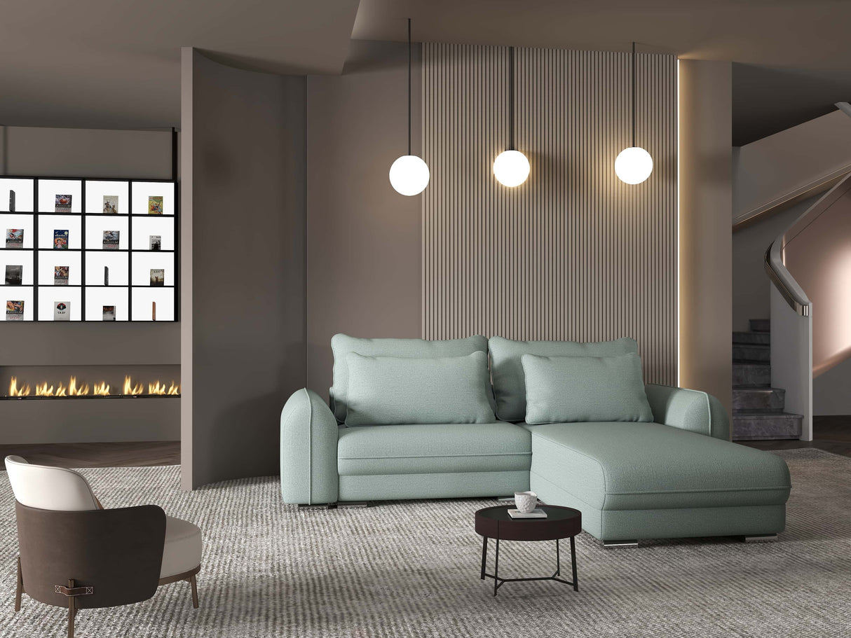Colțar extensibil dumonde cu ladă de depozitare si sezut confortabil din spuma HR, Denver Enjoy Verde Mint 275x185 cm II Fabrica