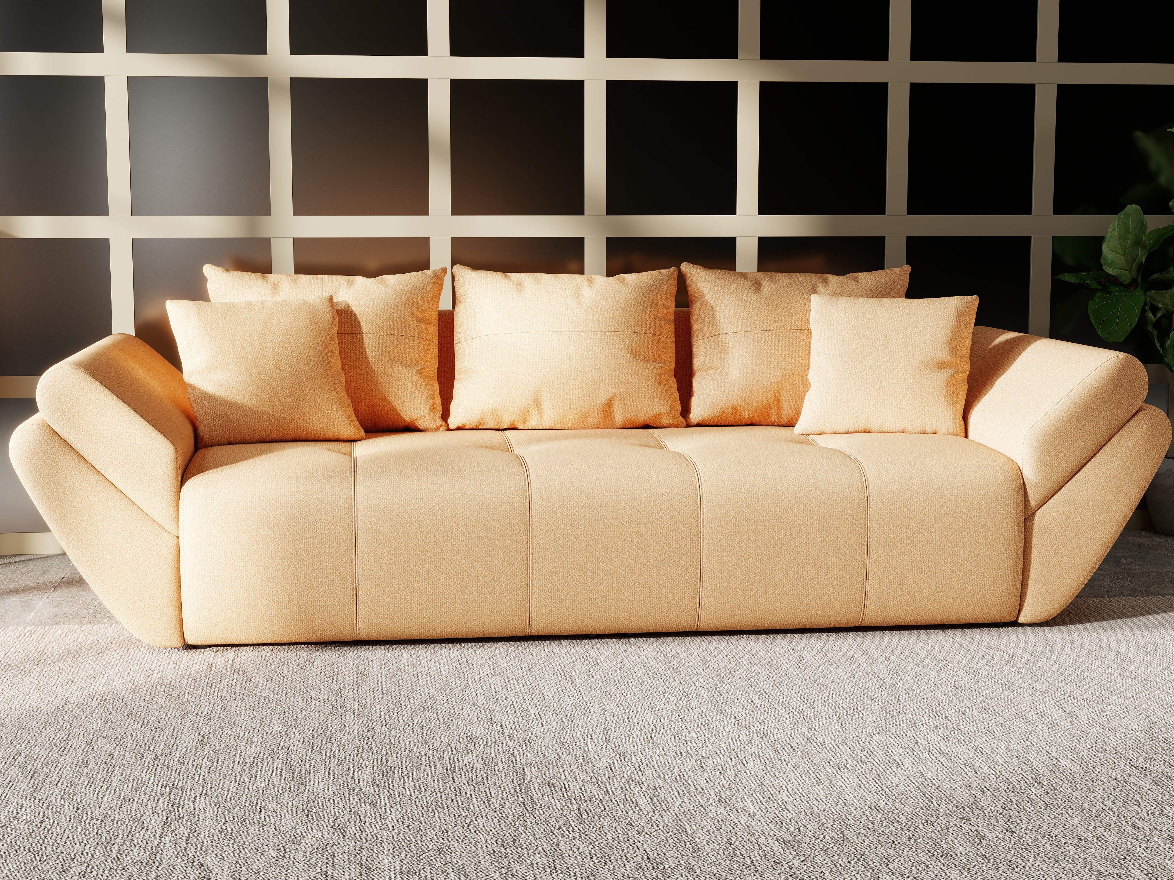Canapea extensibilă dumonde cu ladă de depozitare si sezut confortabil din spuma HR, Berlin Mango 250x100 cm Fabrica