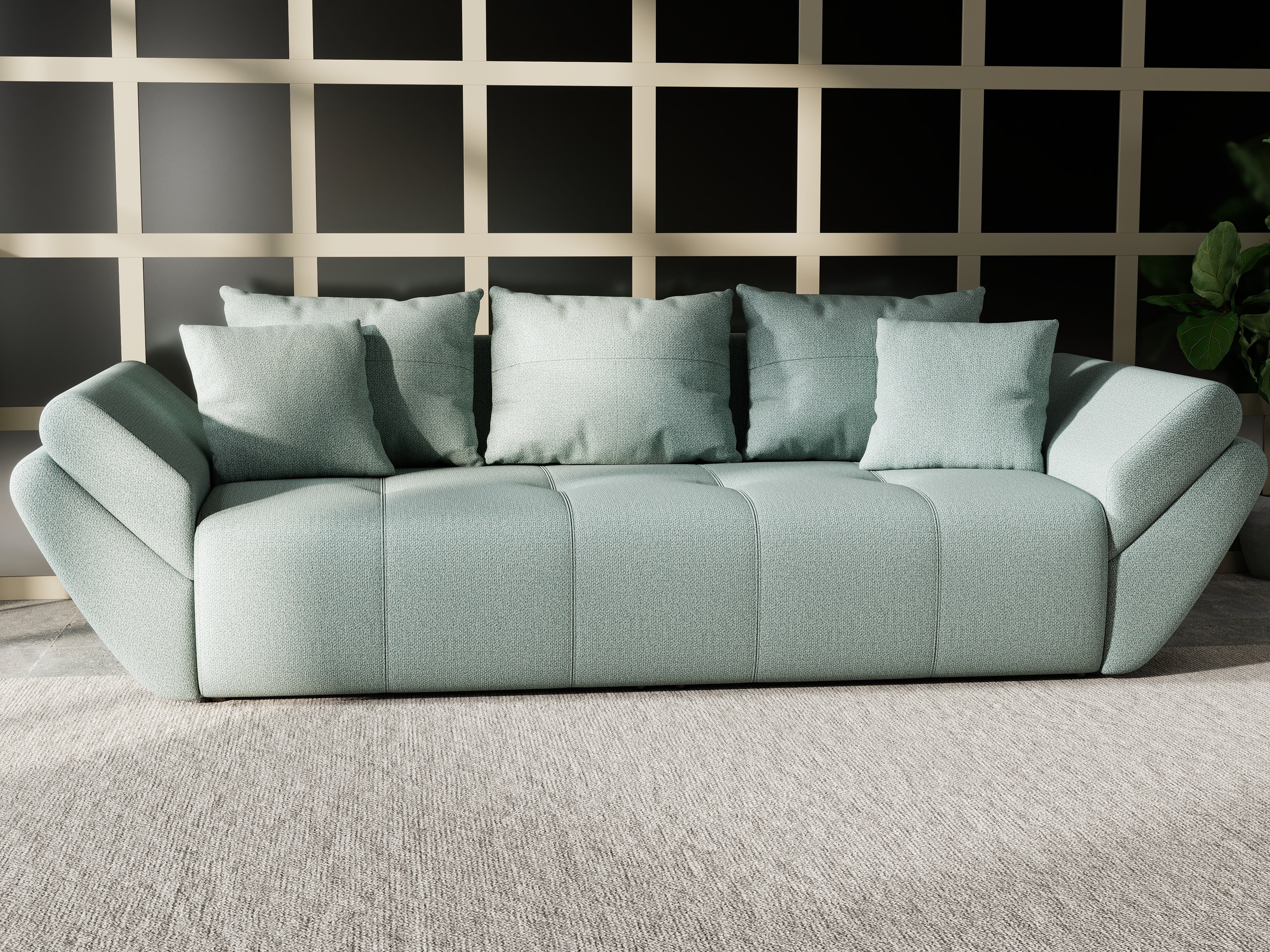 Canapea extensibilă dumonde cu ladă de depozitare si sezut confortabil din spuma HR, Berlin Mint 250x100 cm Fabrica
