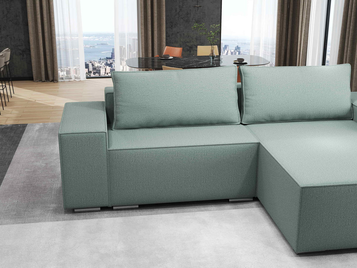 Colțar extensibil dumonde cu ladă de depozitare si sezut confortabil din spuma HR, Dream Enjoy Verde Mint 290x185 cm II Fabrica