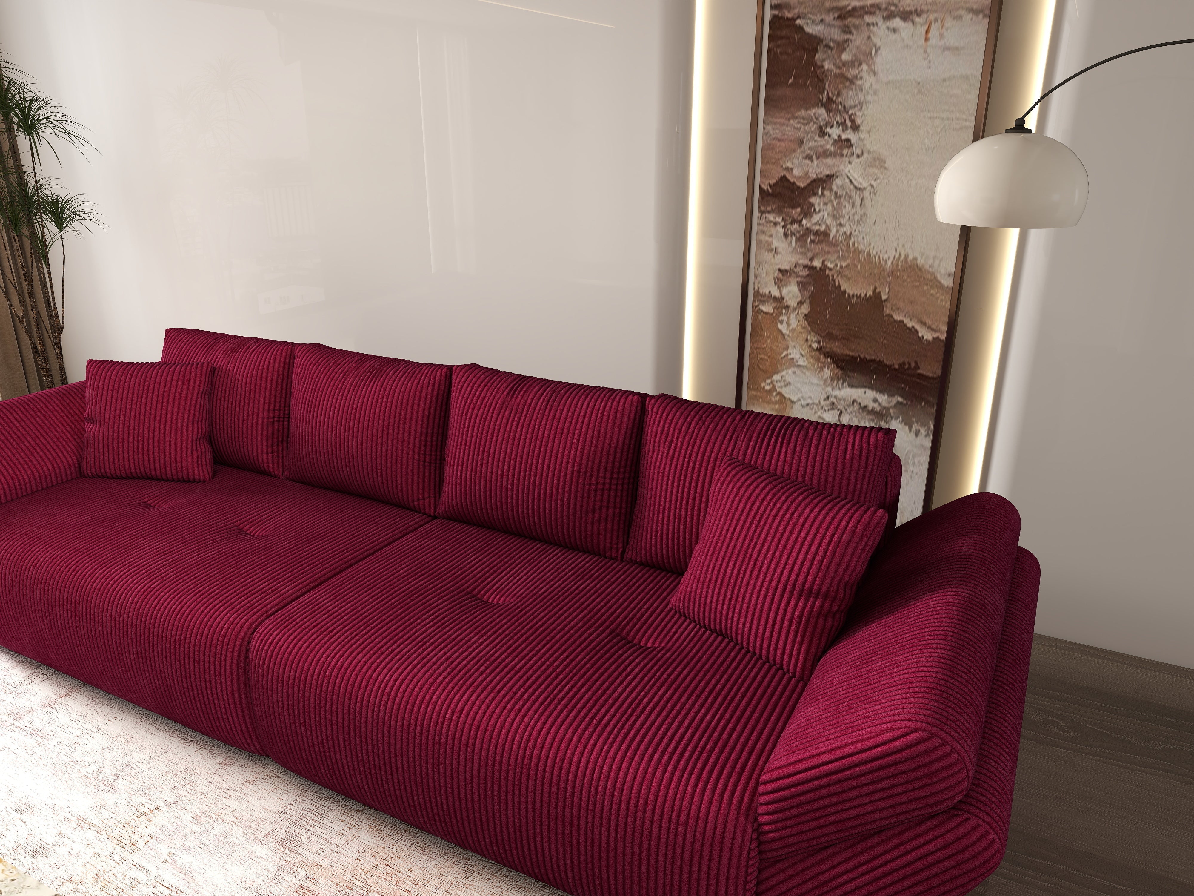 Canapea extensibilă dumonde cu ladă de depozitare si sezut confortabil din spuma HR, Berlin Zoom Red 300x100 cm Fabrica