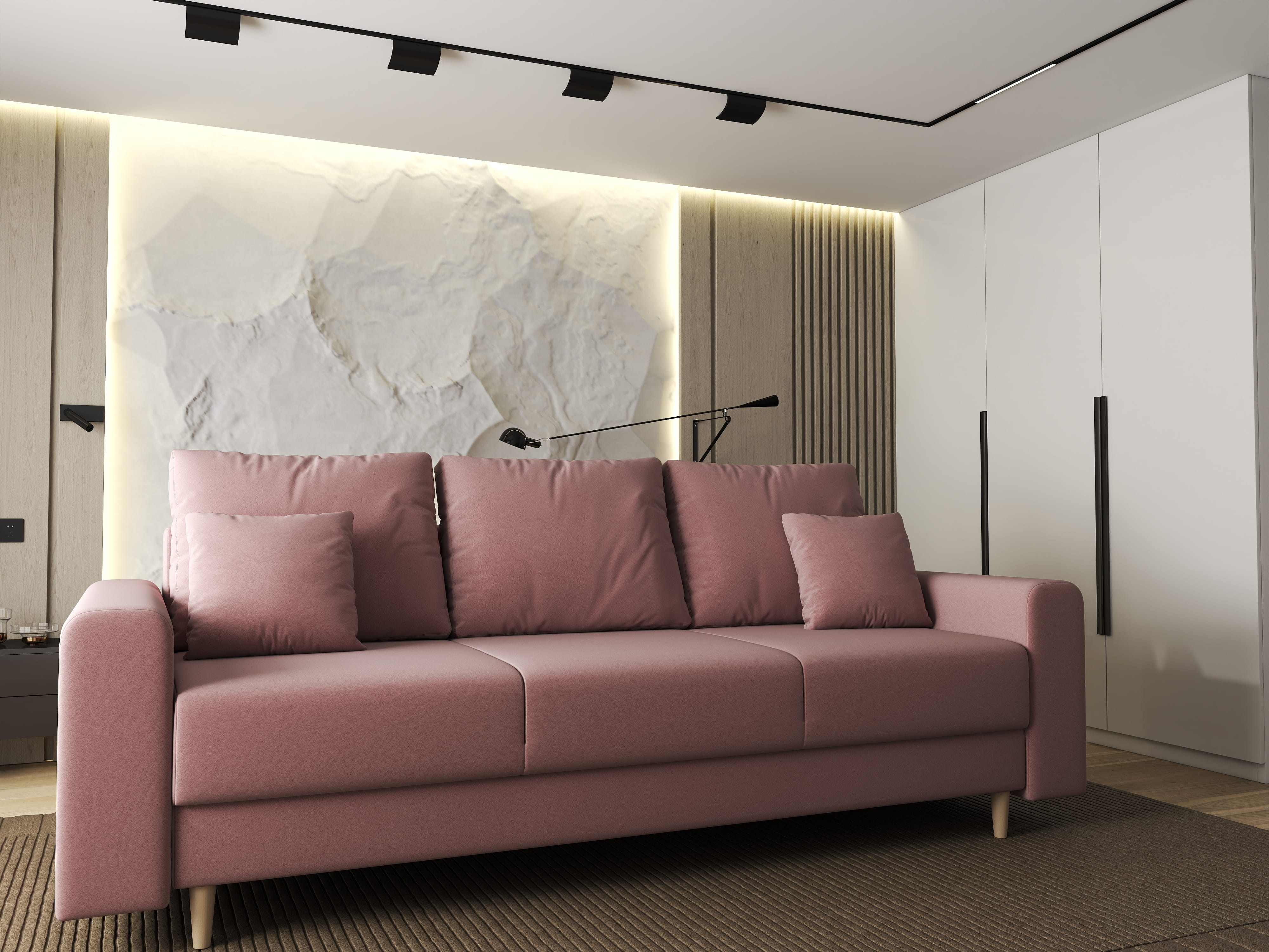 Canapea extensibilă dumonde cu ladă de depozitare si sezut confortabil din spuma HR, Kronos Royal Roz 210x100 cm fabrica