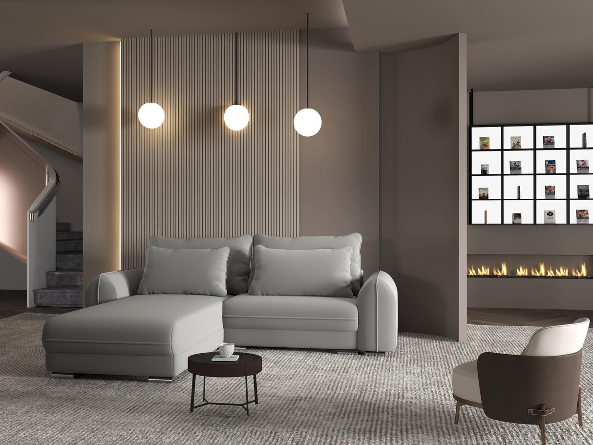 Colțar extensibil dumonde cu ladă de depozitare si sezut confortabil din spuma HR, Denver Royal Gri 275x185 cm Fabrica