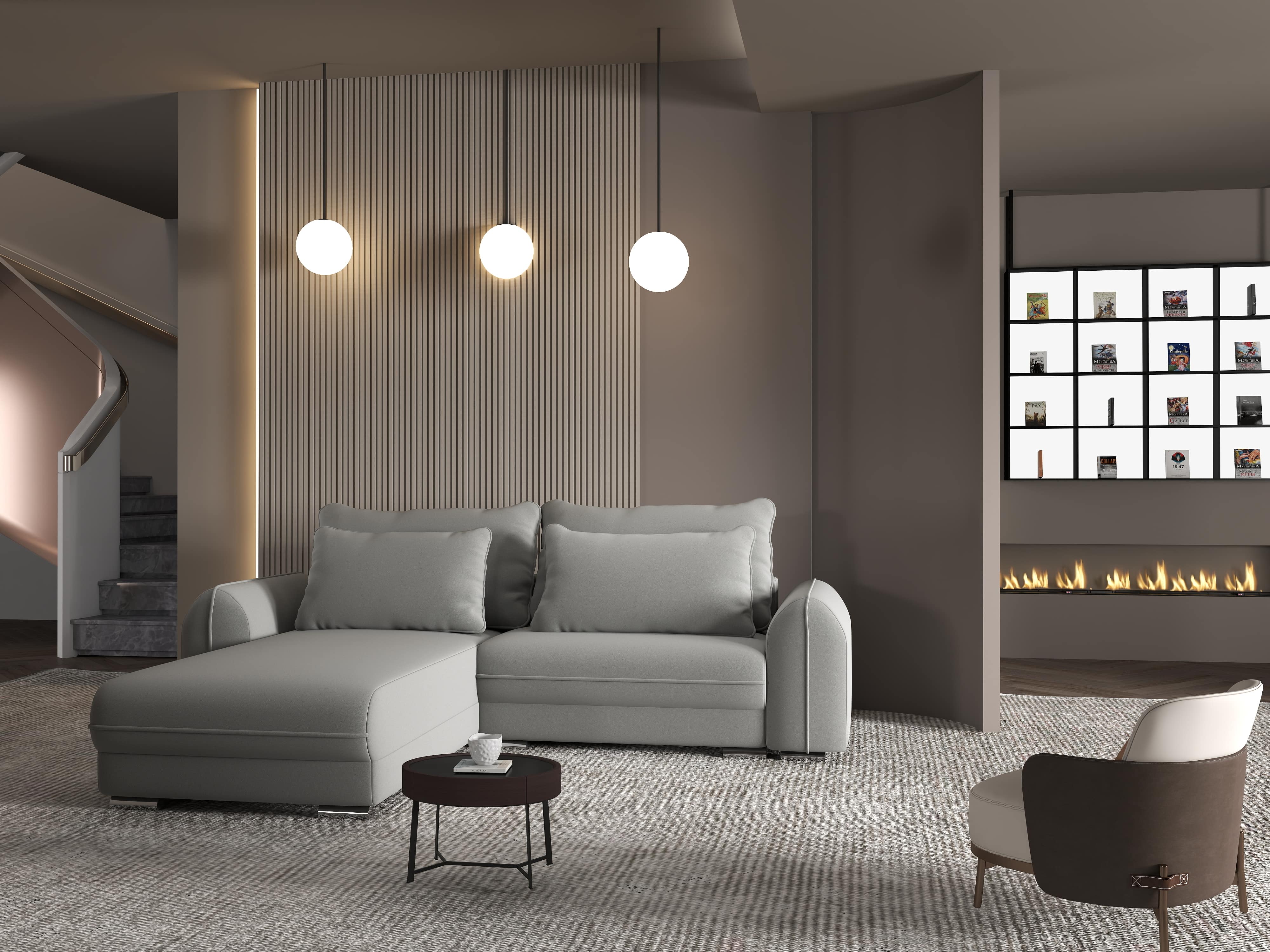 Colțar extensibil dumonde cu ladă de depozitare si sezut confortabil din spuma HR, Denver Royal Gri 275x185 cm Fabrica