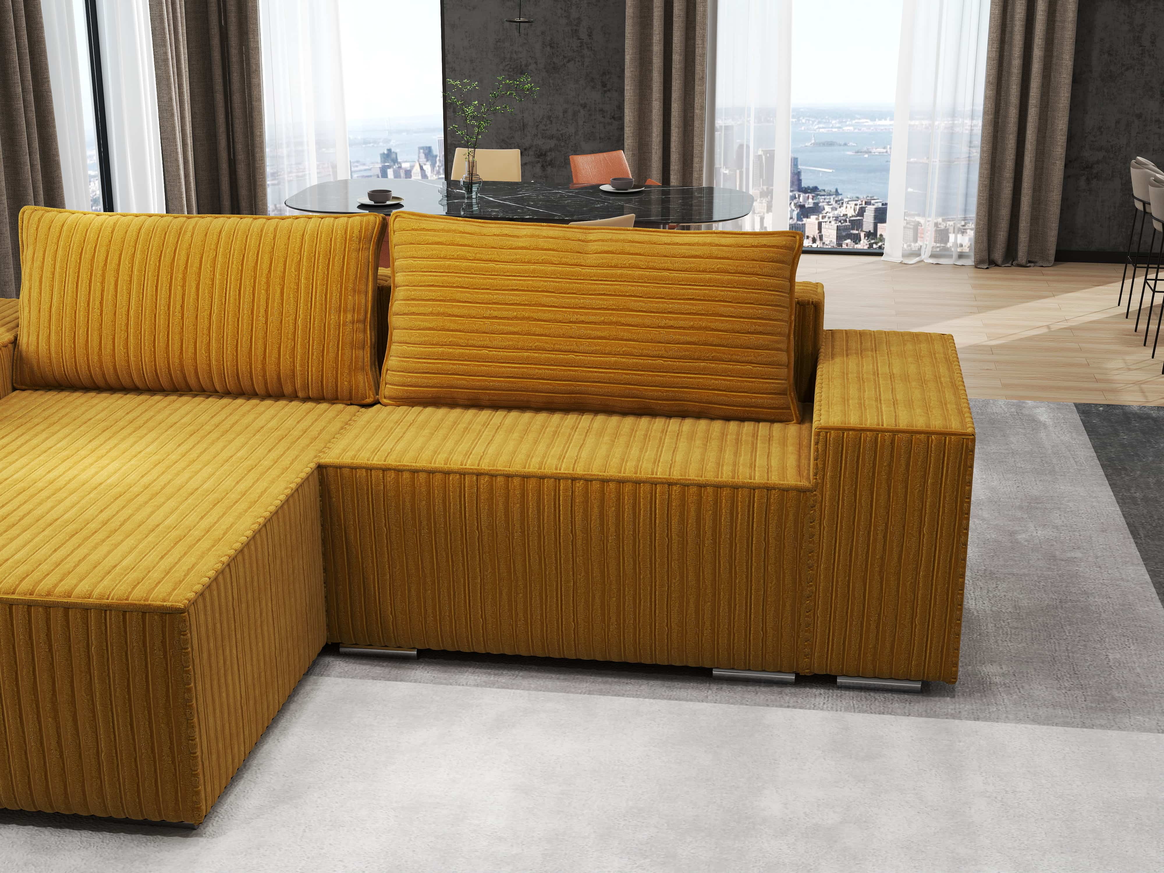 Colțar extensibil dumonde cu ladă de depozitare si sezut confortabil din spuma HR, Dream Ambience Mustar 290x185 cm Fabrica