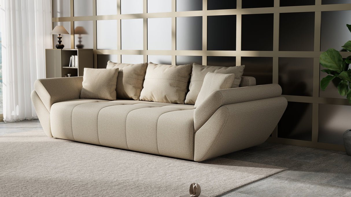 Canapea extensibilă dumonde cu ladă de depozitare si sezut confortabil din spuma HR, Berlin Bej 250x100 cm Fabrica
