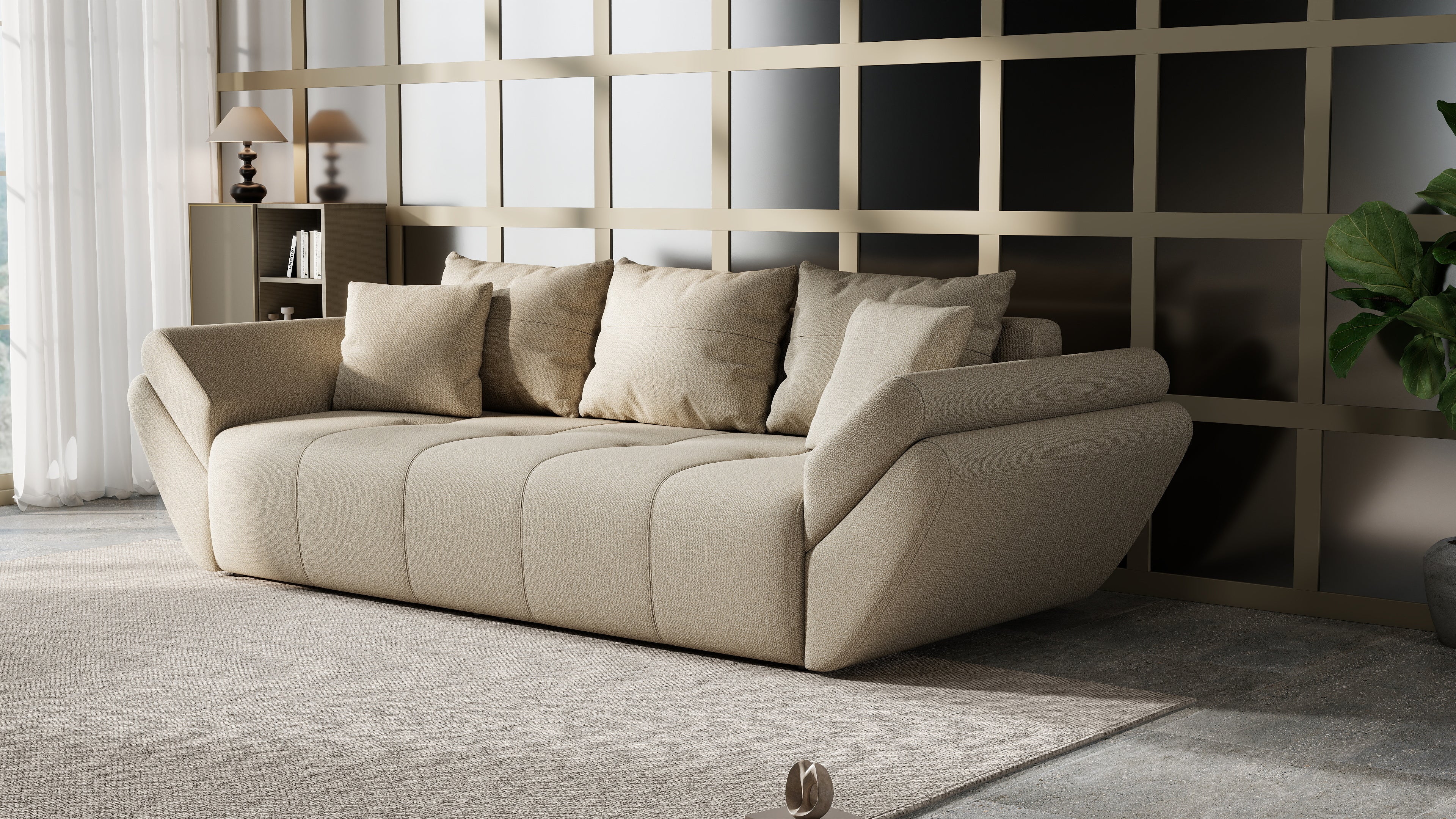 Canapea extensibilă dumonde cu ladă de depozitare si sezut confortabil din spuma HR, Berlin Bej 250x100 cm Fabrica