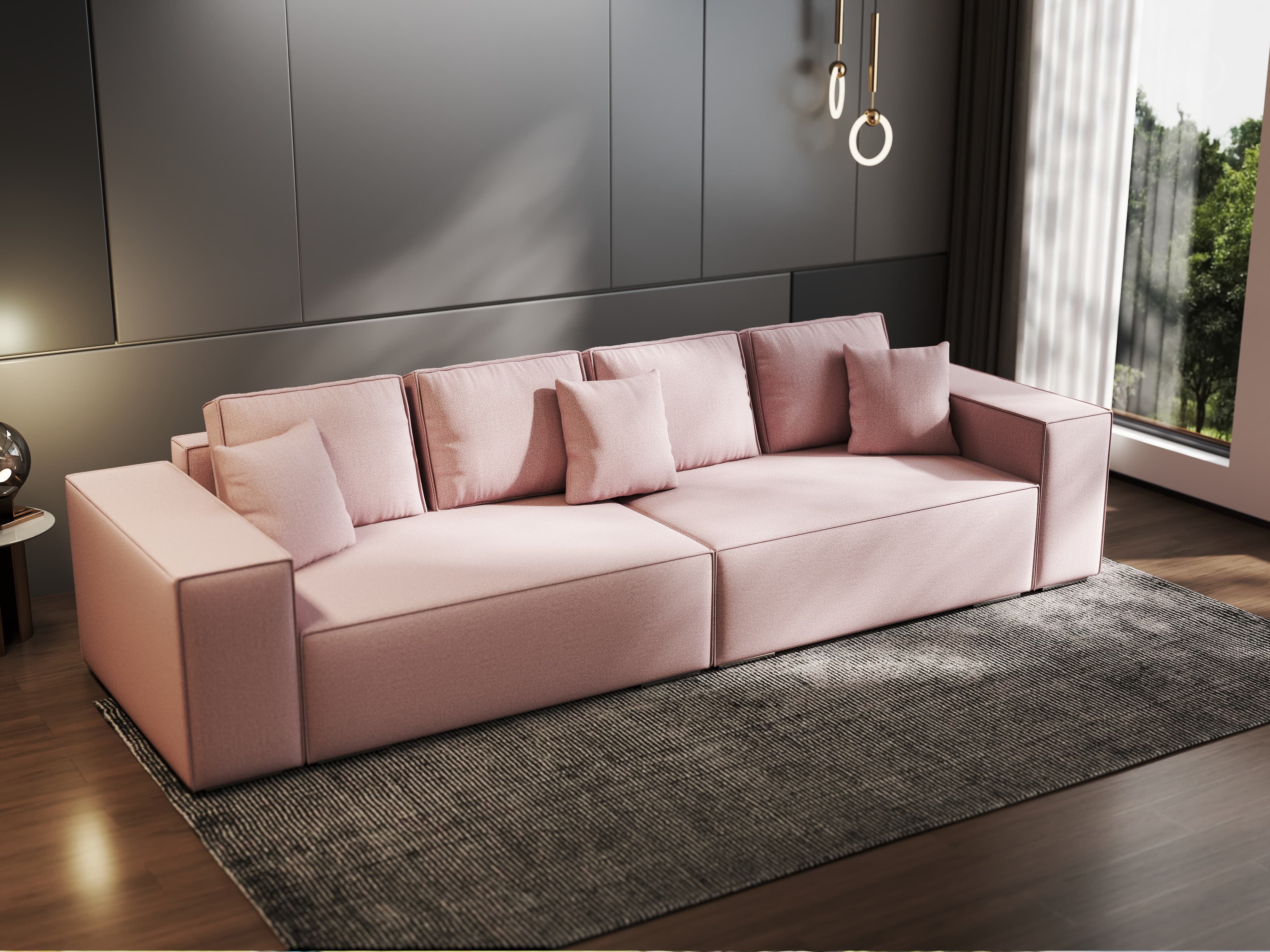 Canapea extensibilă dumonde cu ladă de depozitare si sezut confortabil din spuma HR, Dream Enjoy Flamingo 310x100 cm Fabrica