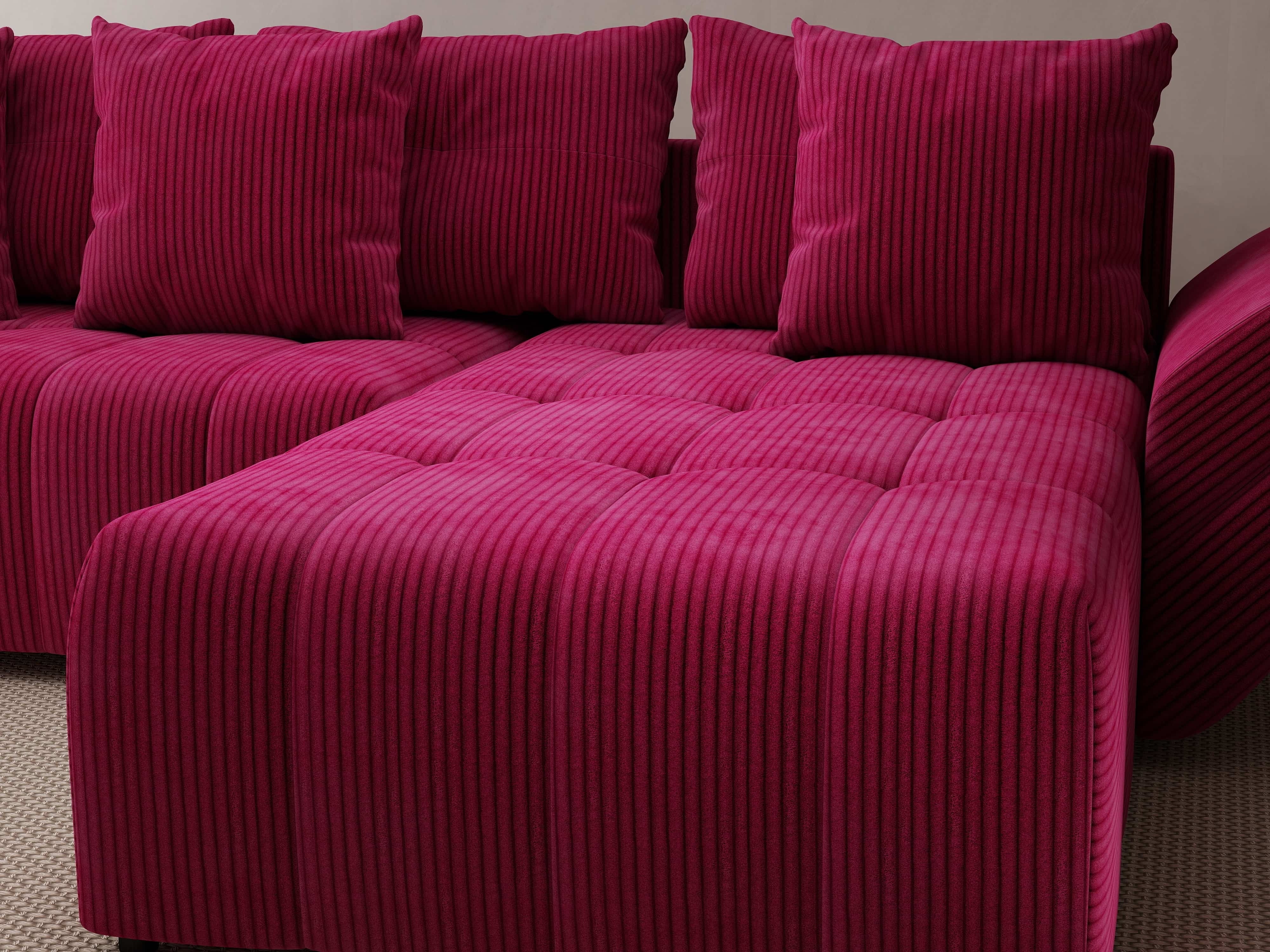 Colțar extensibil dumonde cu ladă de depozitare si sezut confortabil din spuma HR, Berlin Zoom Bordeaux 280x185 cm II Fabrica