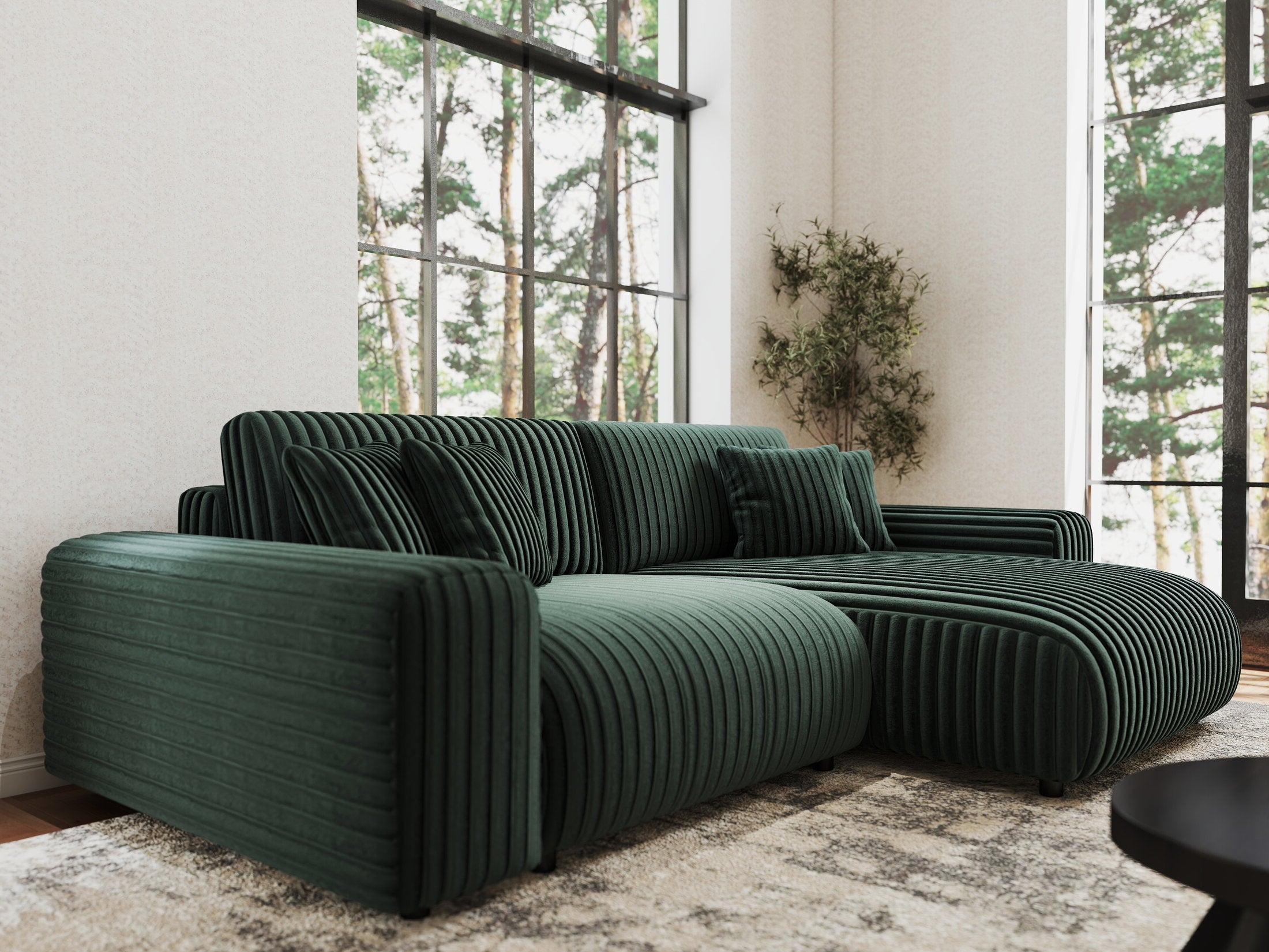 Colțar extensibil dumonde cu ladă de depozitare si sezut confortabil din spuma HR, Sarina Ambience Verde 255x168 cm II