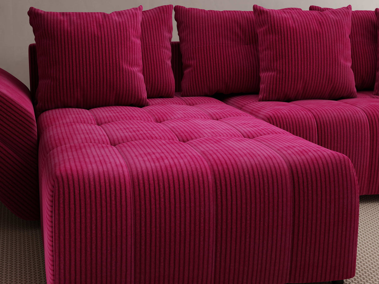 Colțar extensibil dumonde cu ladă de depozitare si sezut confortabil din spuma HR, Berlin Zoom Bordeaux 280x185 cm Fabrica