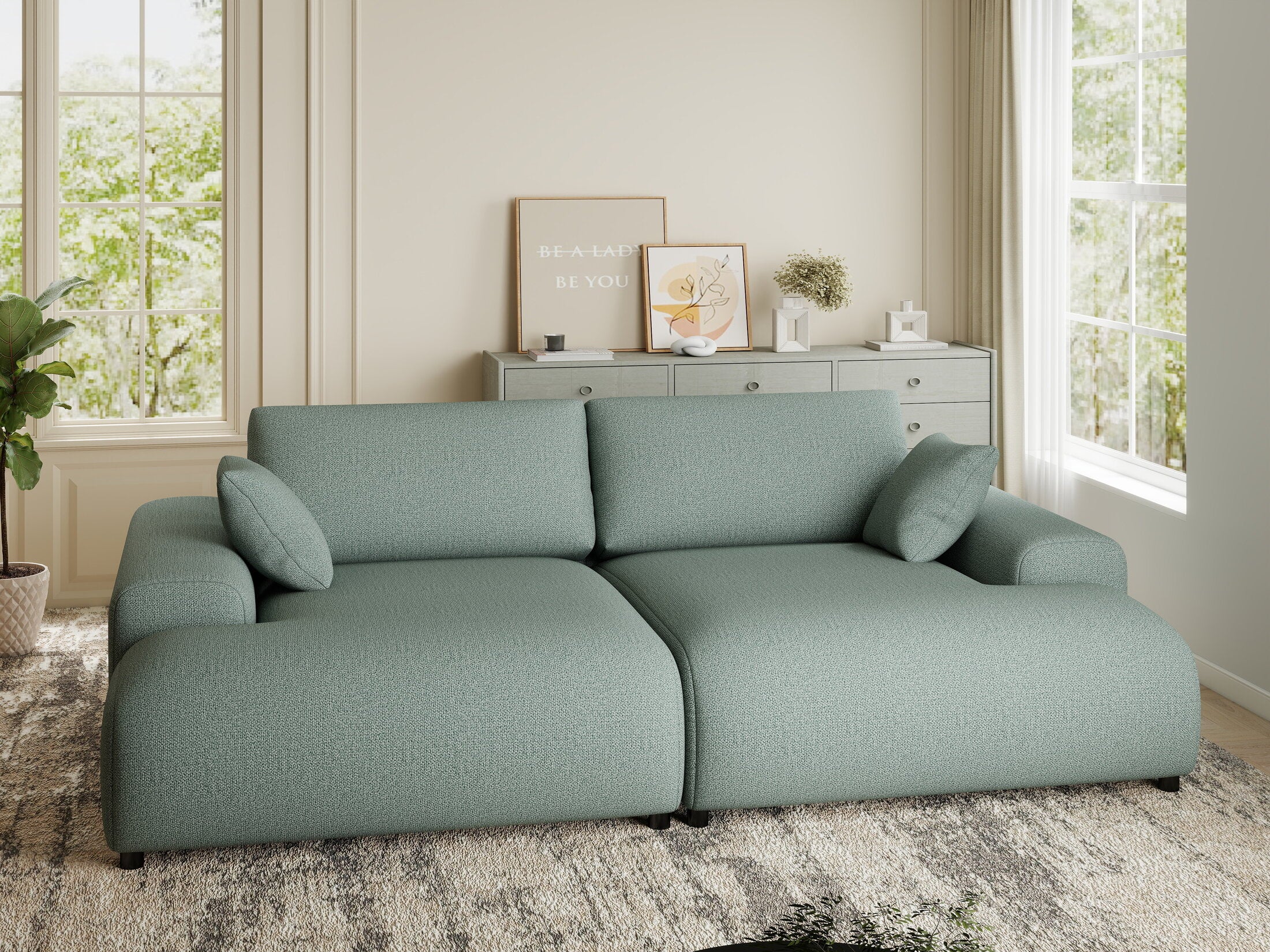 Canapea dumonde cu sezut confortabil din spuma HR, Hudson Enjoy Verde Mint 237x144 cm