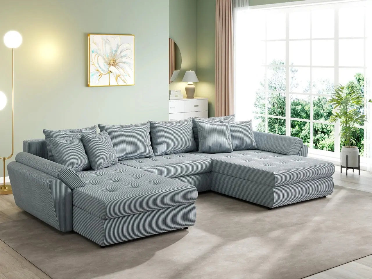 Colțar extensibil dumonde cu ladă de depozitare si sezut confortabil din spuma HR, Loana U Zoom Grey 355x185 cm Fabrica