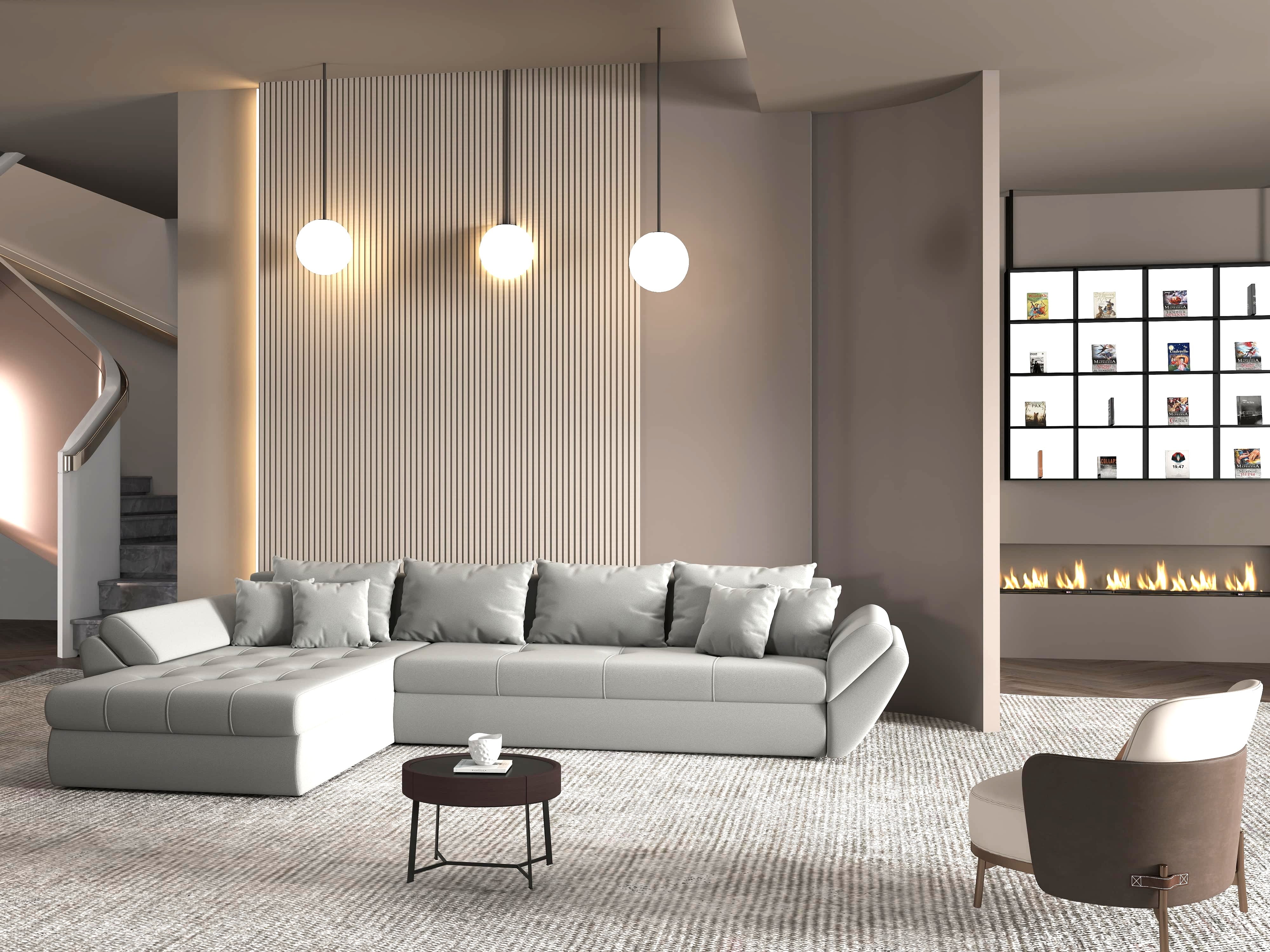 Colțar extensibil dumonde cu ladă de depozitare si sezut confortabil din spuma HR, Loana XL Royal Antracit 335x185 cm