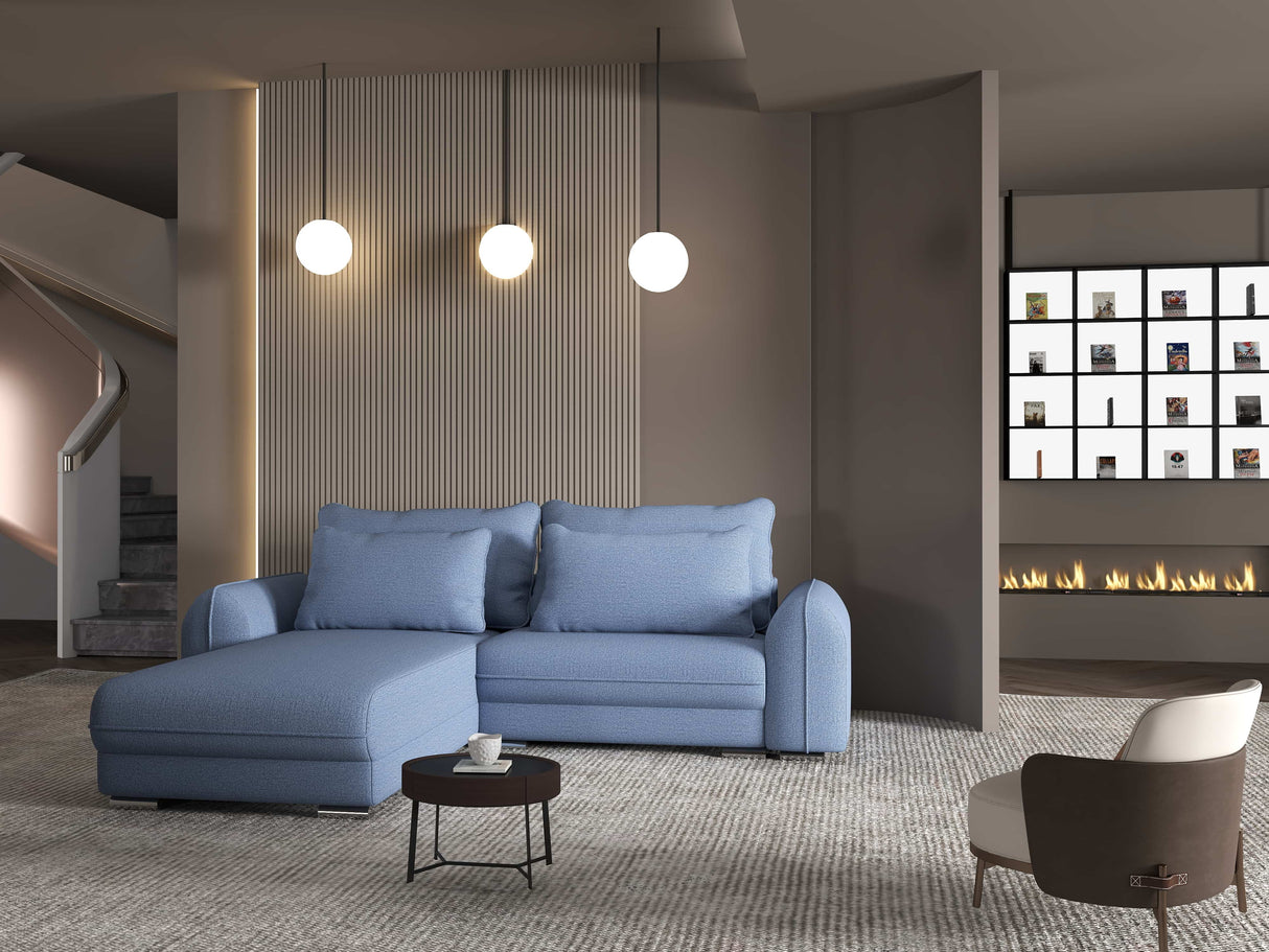 Colțar extensibil dumonde cu ladă de depozitare si sezut confortabil din spuma HR, Denver Enjoy Albastru 275x185 cm Fabrica