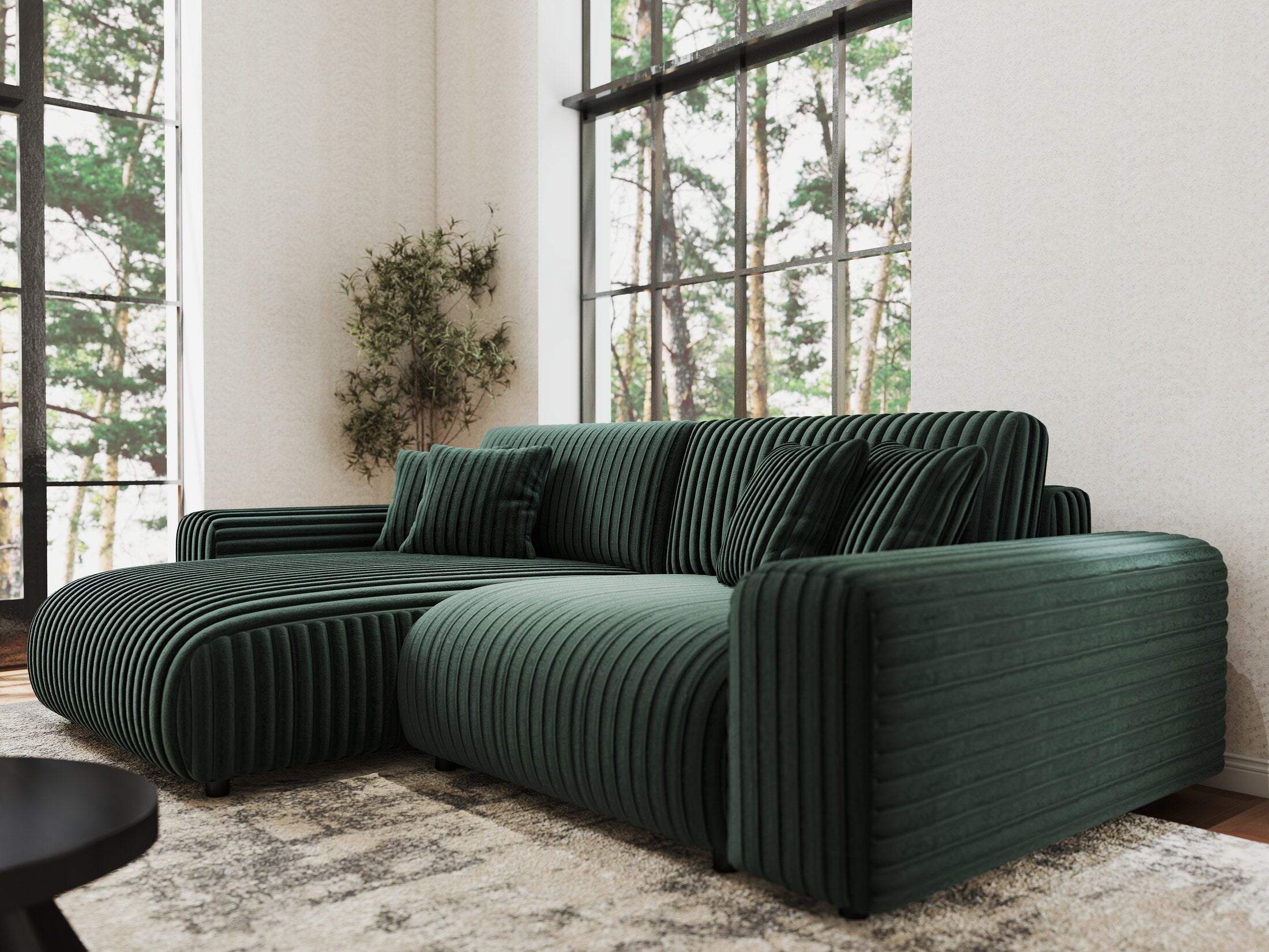 Colțar extensibil dumonde cu ladă de depozitare si sezut confortabil din spuma HR, Sarina Ambience Verde 255x168 cm