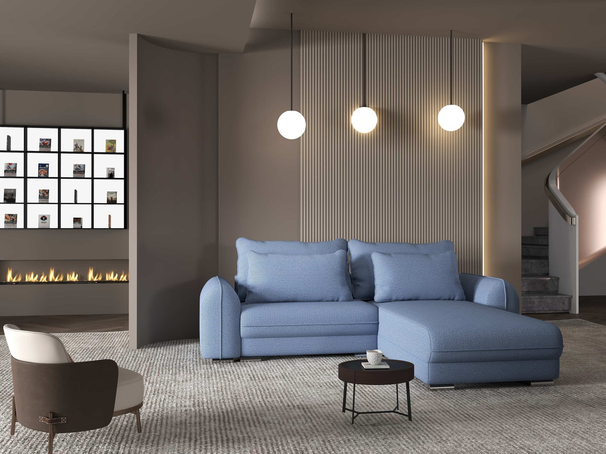 Colțar extensibil dumonde cu ladă de depozitare si sezut confortabil din spuma HR, Denver Enjoy Albastru 275x185 cm II Fabrica