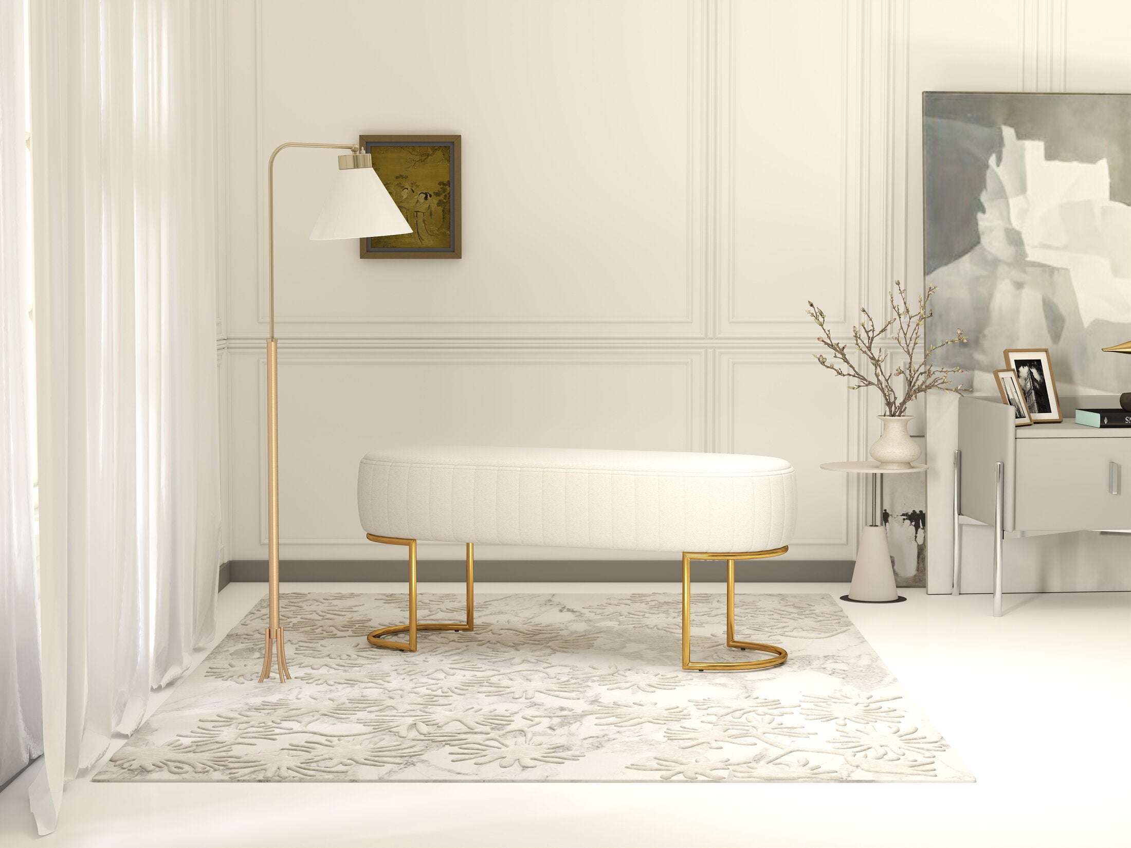 Fotoliu dumonde tapitat Bej modern Aurelio 100x43cm