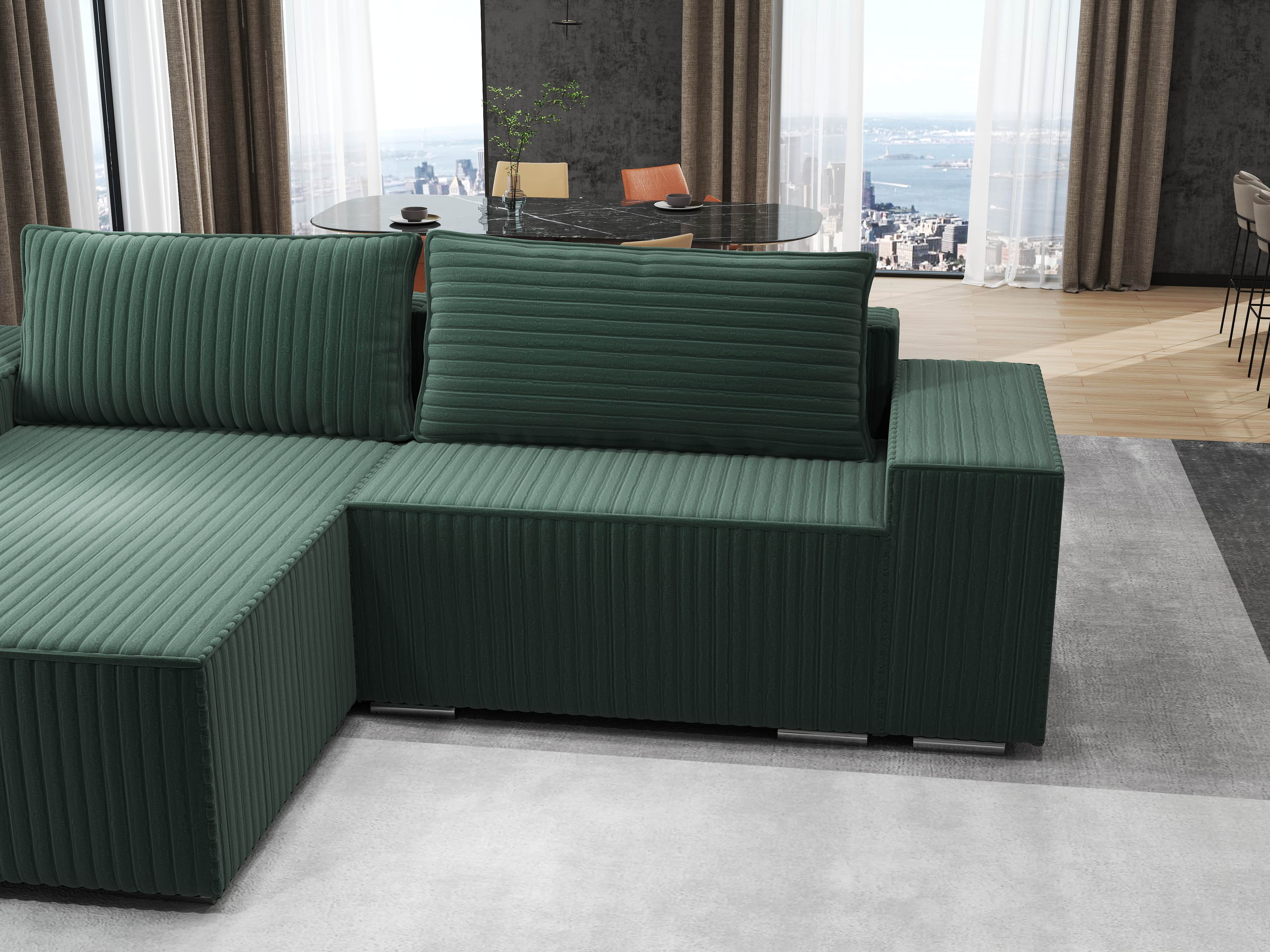 Colțar extensibil dumonde cu ladă de depozitare si sezut confortabil din spuma HR, Dream Ambience Verde 290x185 cm Fabrica