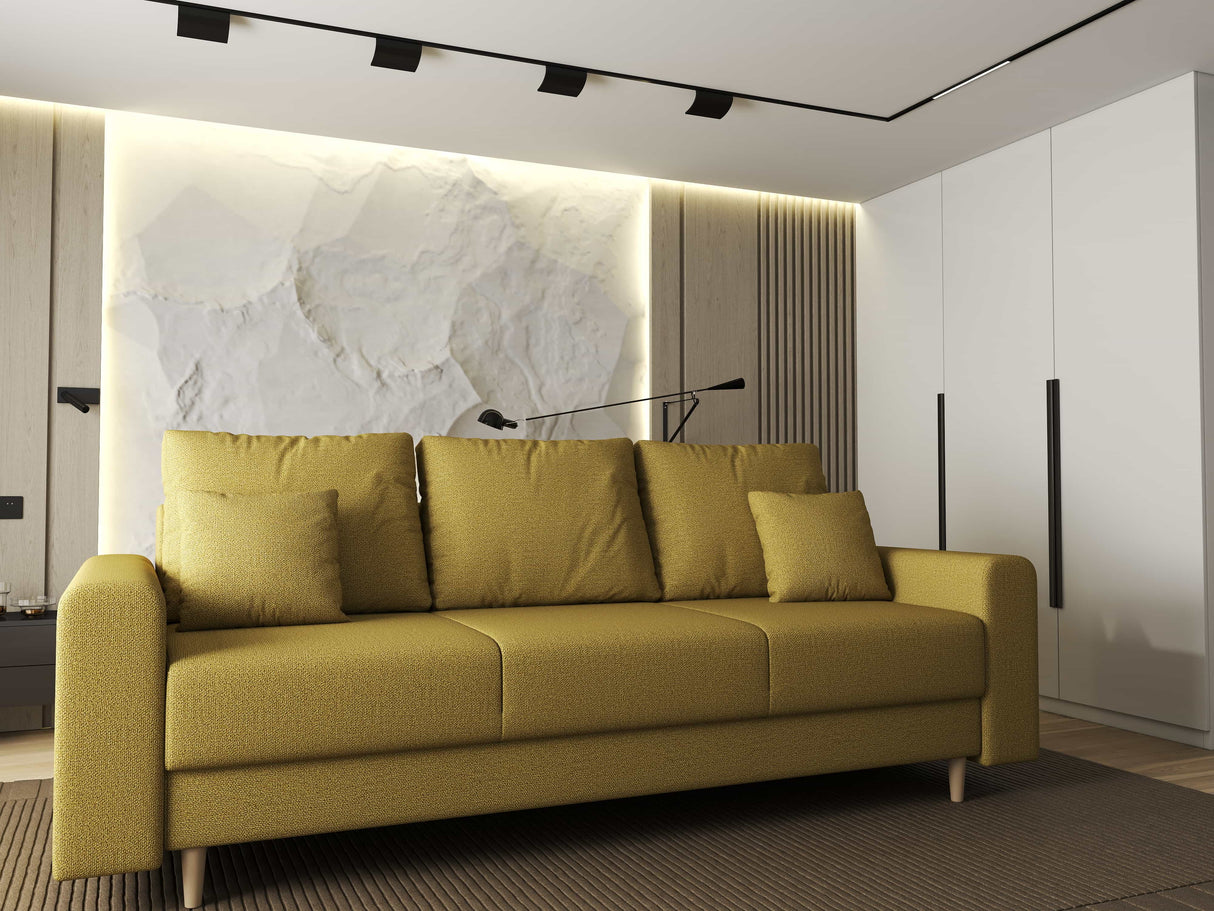 Canapea extensibilă dumonde cu ladă de depozitare si sezut confortabil din spuma HR, Kronos Enjoy Galben Melon 210x100 cm fabrica