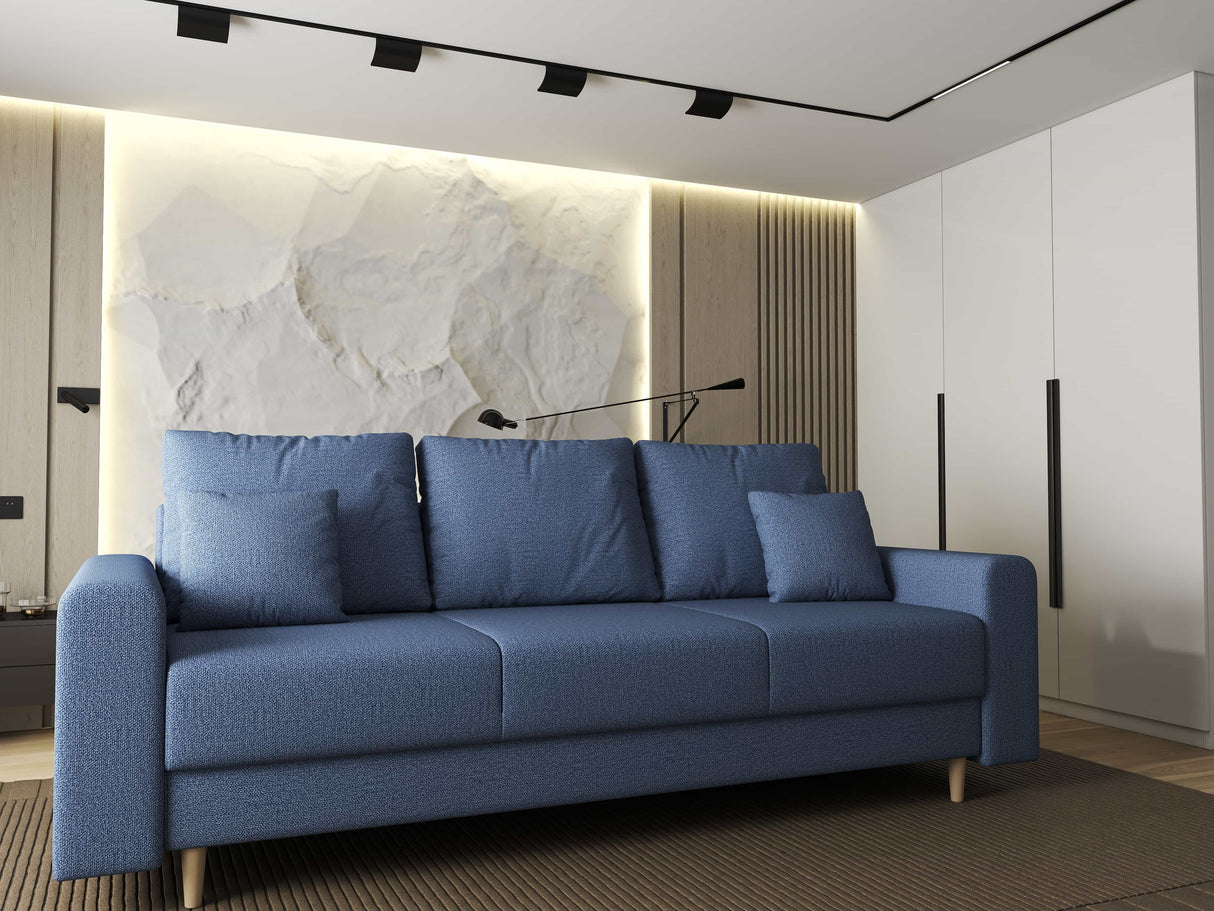 Canapea extensibilă dumonde cu ladă de depozitare si sezut confortabil din spuma HR, Kronos Enjoy Albastru 210x100 cm fabrica
