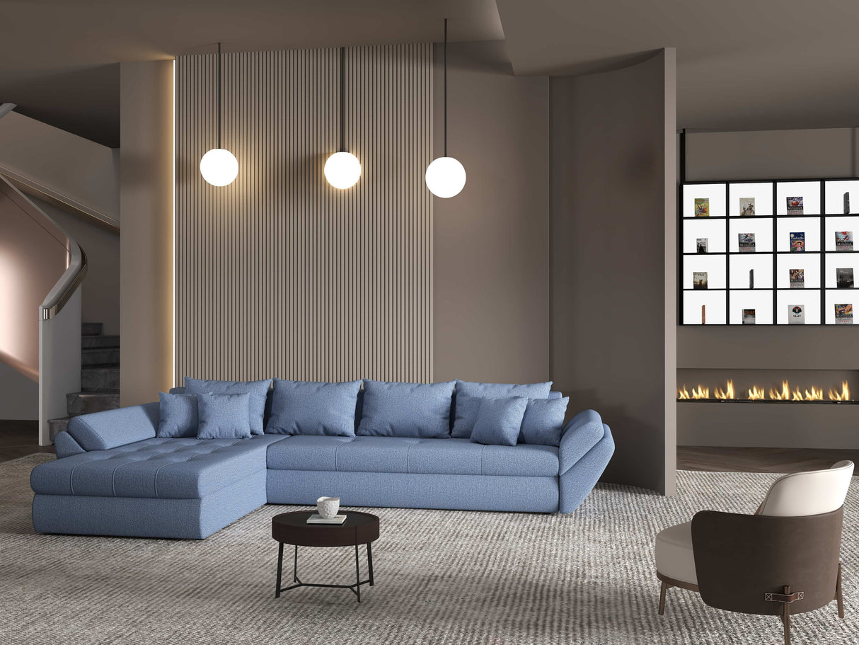 Colțar extensibil dumonde cu ladă de depozitare si sezut confortabil din spuma HR, Loana XL Enjoy Albastru 335x185 cm Fabrica