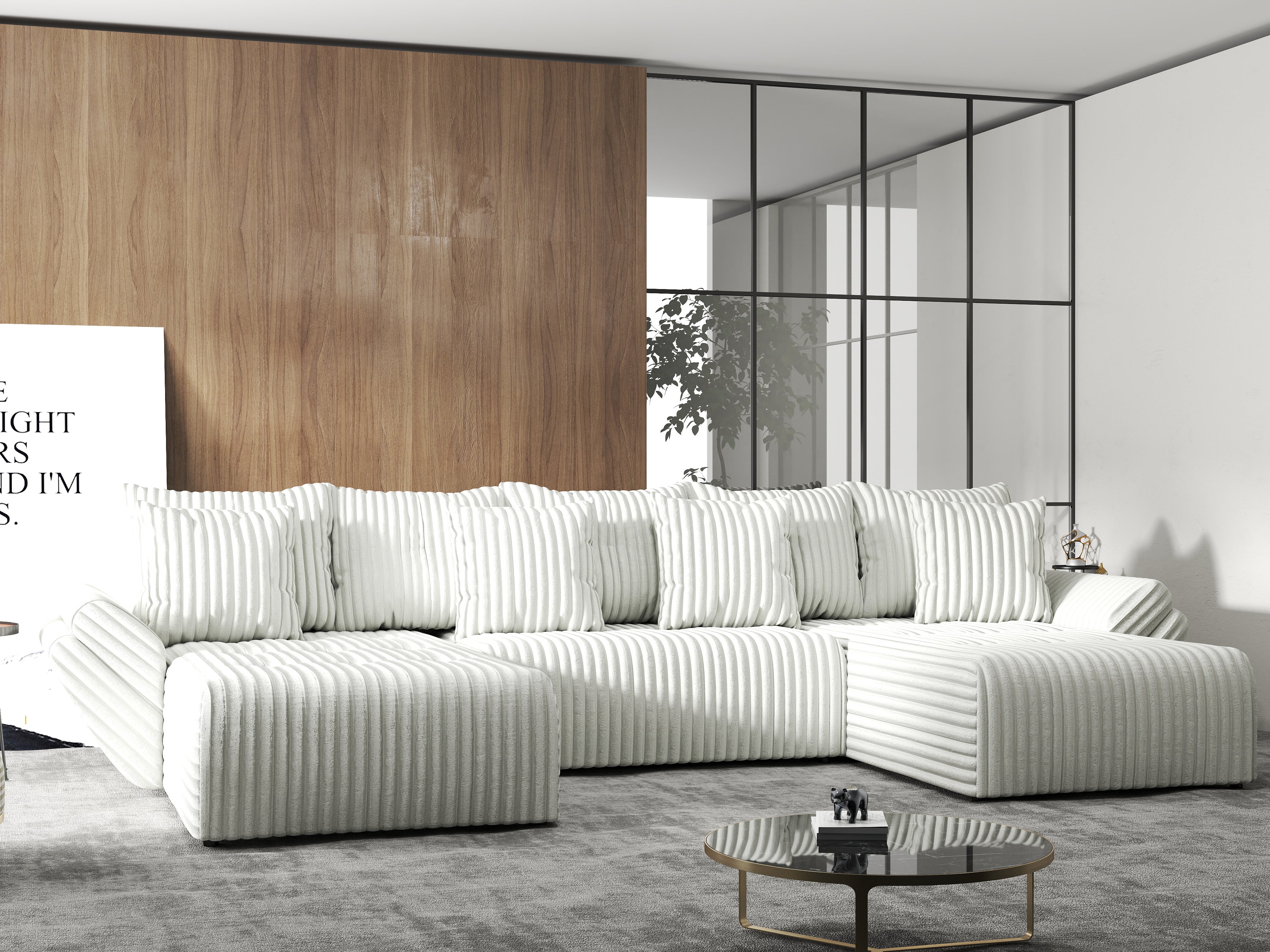 Colțar extensibil dumonde cu ladă de depozitare si sezut confortabil din spuma HR, Berlin U Ambience Bej 380x180 cm Fabrica