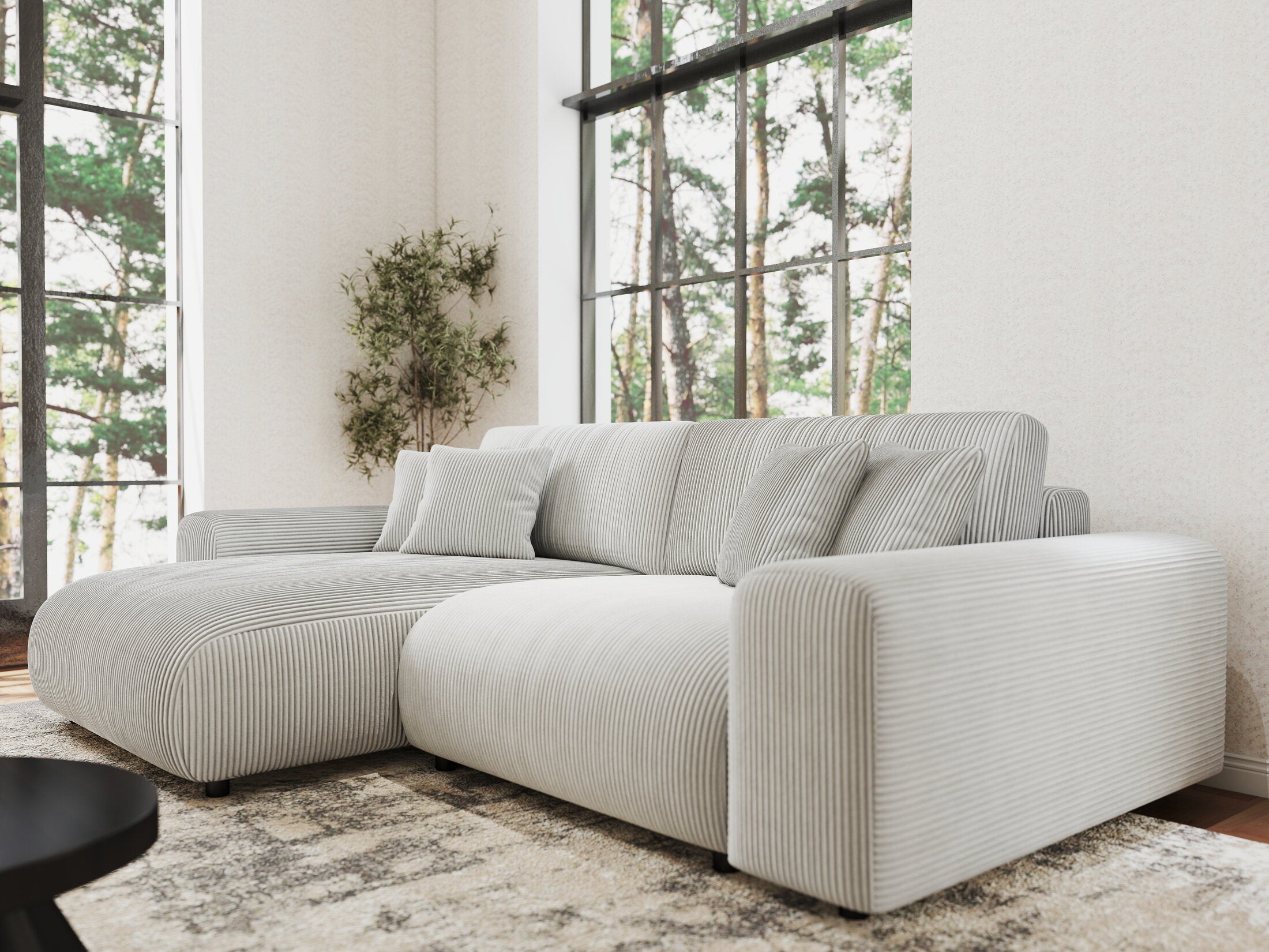 Colțar extensibil dumonde cu ladă de depozitare si sezut confortabil din spuma HR, Sarina Zoom Gri 255x168 cm