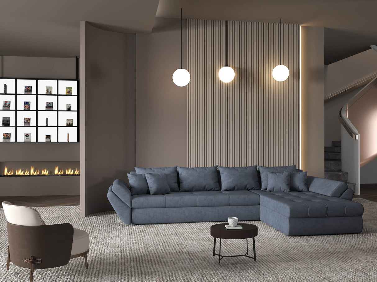 Colțar extensibil dumonde cu ladă de depozitare si sezut confortabil din spuma HR, Loana XL Enjoy Gri Antracit II 335x185 cm Fabrica