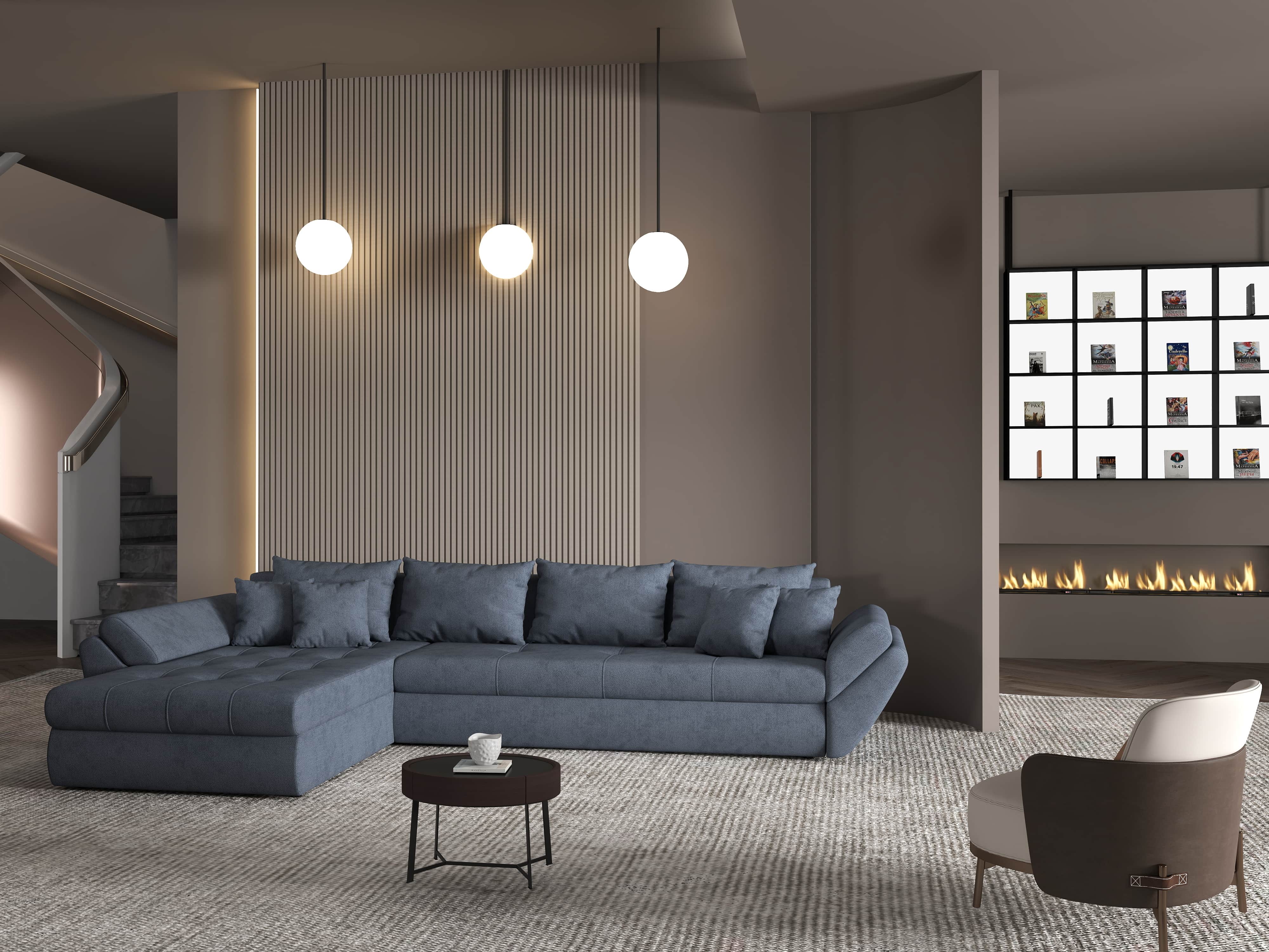 Colțar extensibil dumonde cu ladă de depozitare si sezut confortabil din spuma HR, Loana XL Enjoy Antracit 335x185 cm Fabrica