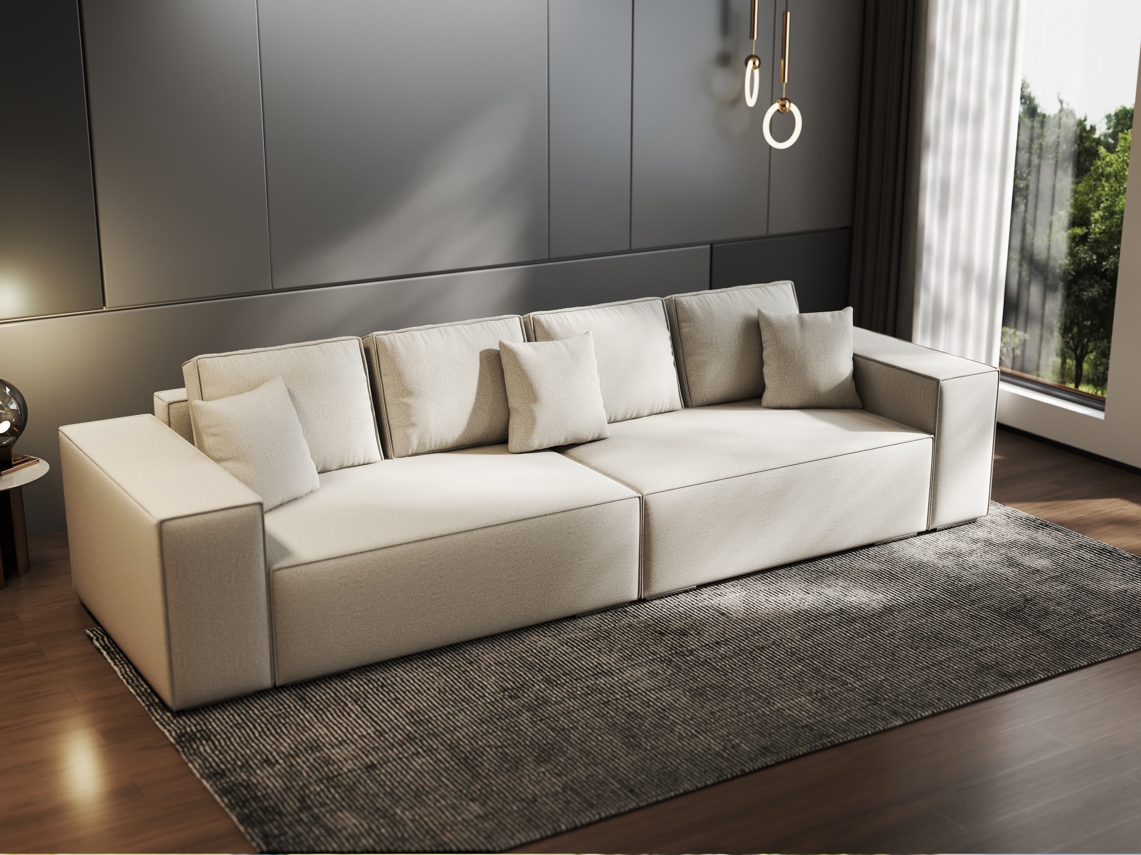 Canapea extensibilă dumonde cu ladă de depozitare si sezut confortabil din spuma HR, Dream Enjoy Bej 310x100 cm Fabrica