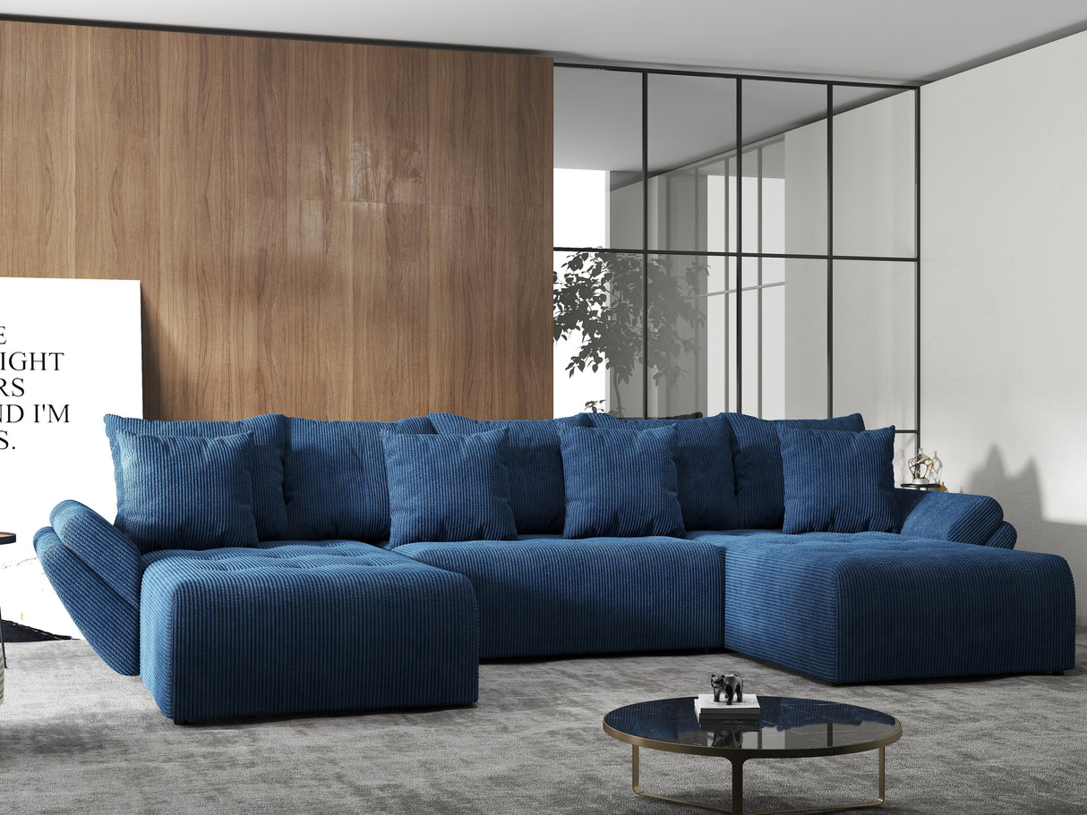 Colțar extensibil dumonde cu ladă de depozitare si sezut confortabil din spuma HR, Berlin U Zoom Bluemarin 380x180 cm Fabrica
