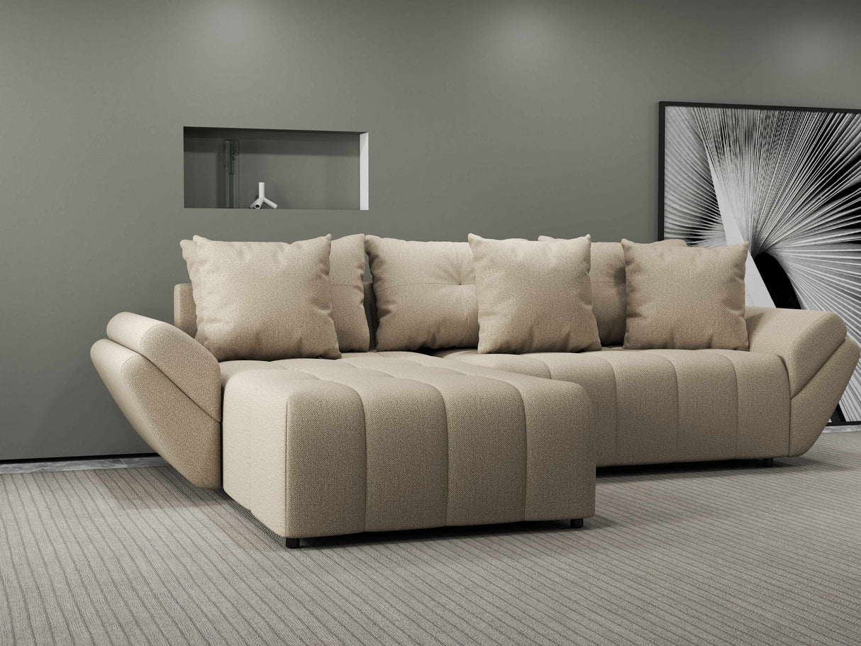 Colțar extensibil dumonde cu ladă de depozitare si sezut confortabil din spuma HR, Berlin Enjoy Beige 280x185 cm Fabrica