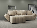 Colțar extensibil dumonde cu ladă de depozitare si sezut confortabil din spuma HR, Berlin Enjoy Beige 280x185 cm Fabrica